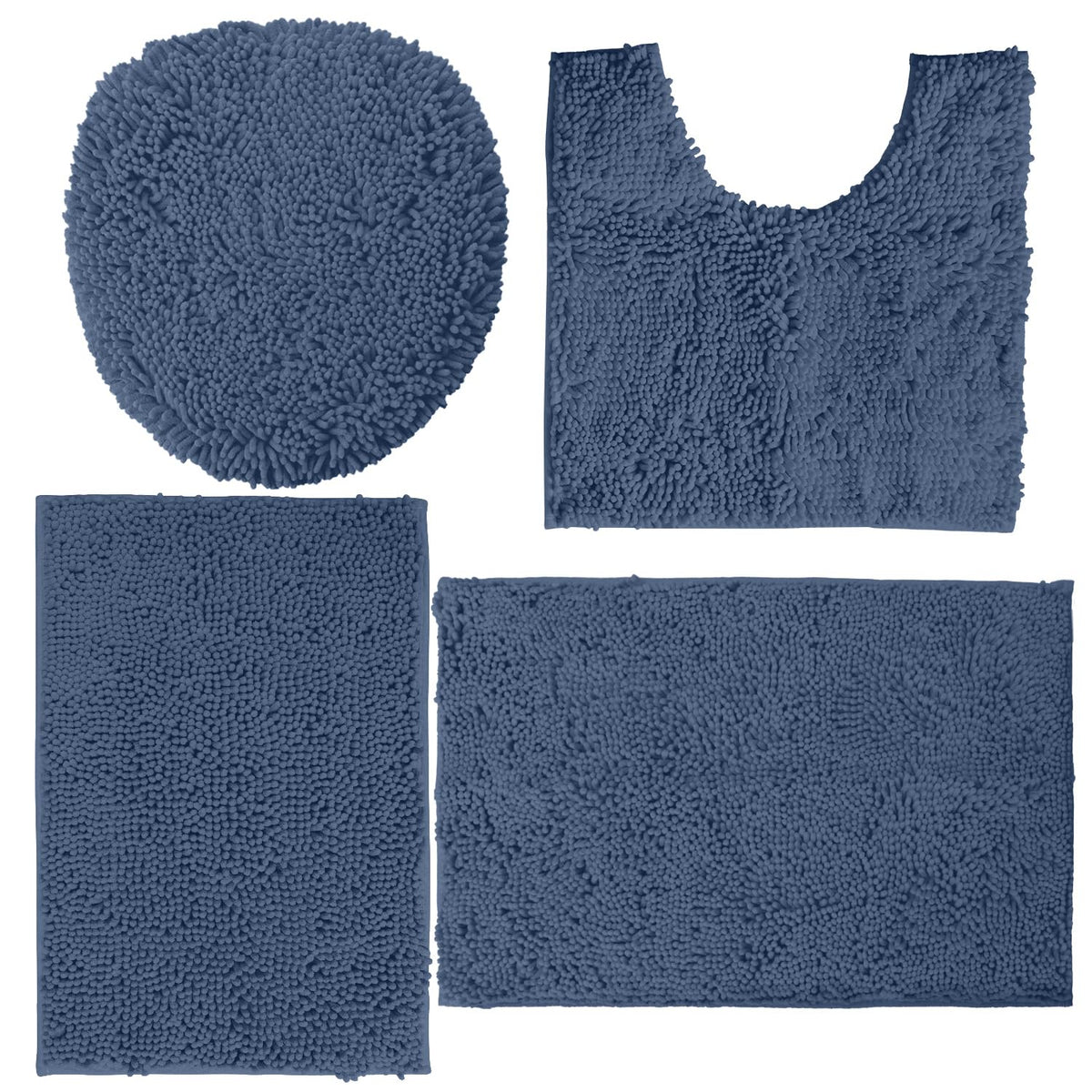 Luxurux Bathroom Rugs Sets 4 Piece - Non-Slip Shaggy Chenille Mat Set - U-Shaped Contour Toilet Mat, Lid Cover, 30X20+18X18+20X2