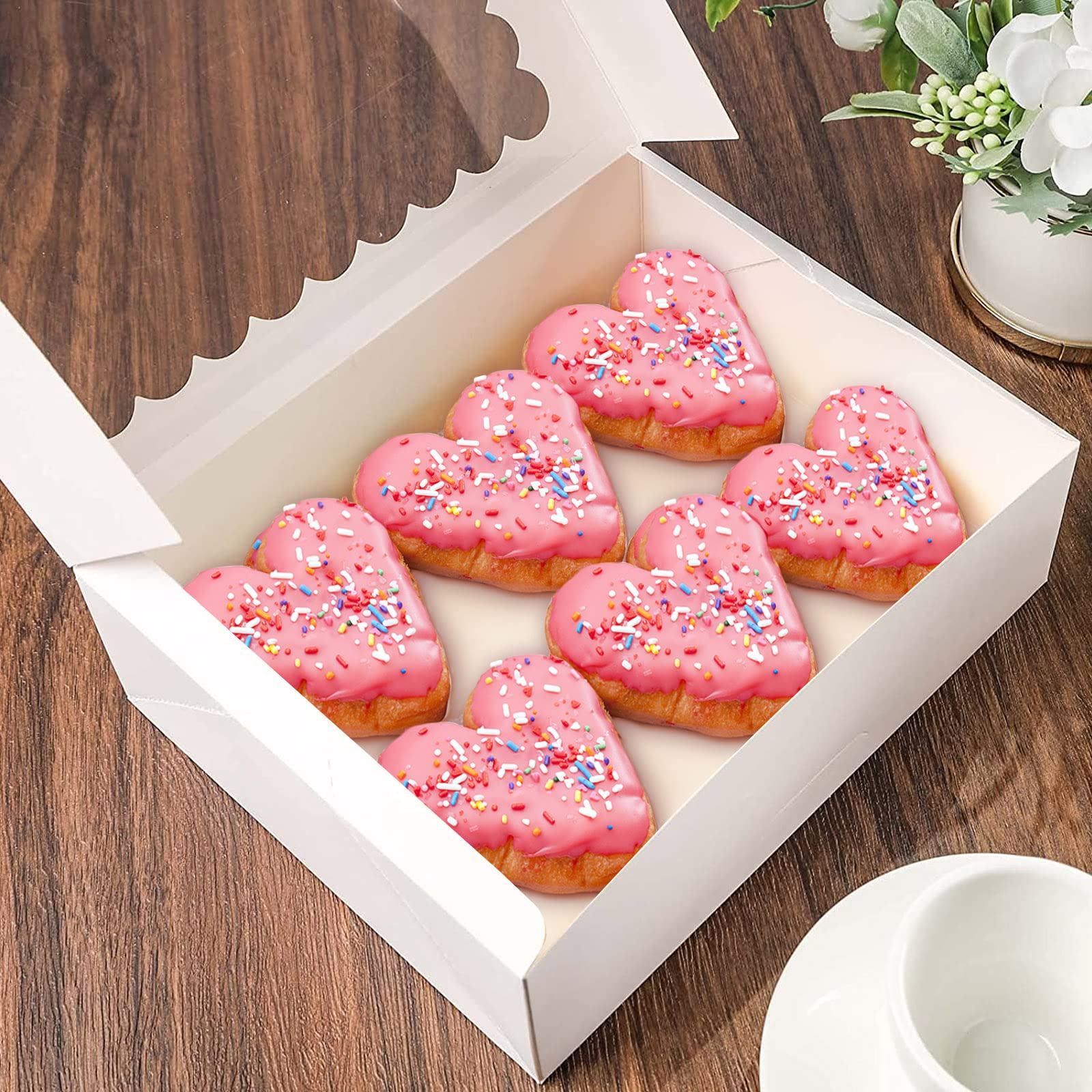 Nplux Cookie Boxes Bakery Boxes With Window 8X6.5X2.5 Inches Auto-Popup Treat Pastry Boxes For Gift Giving(24Pack,White)