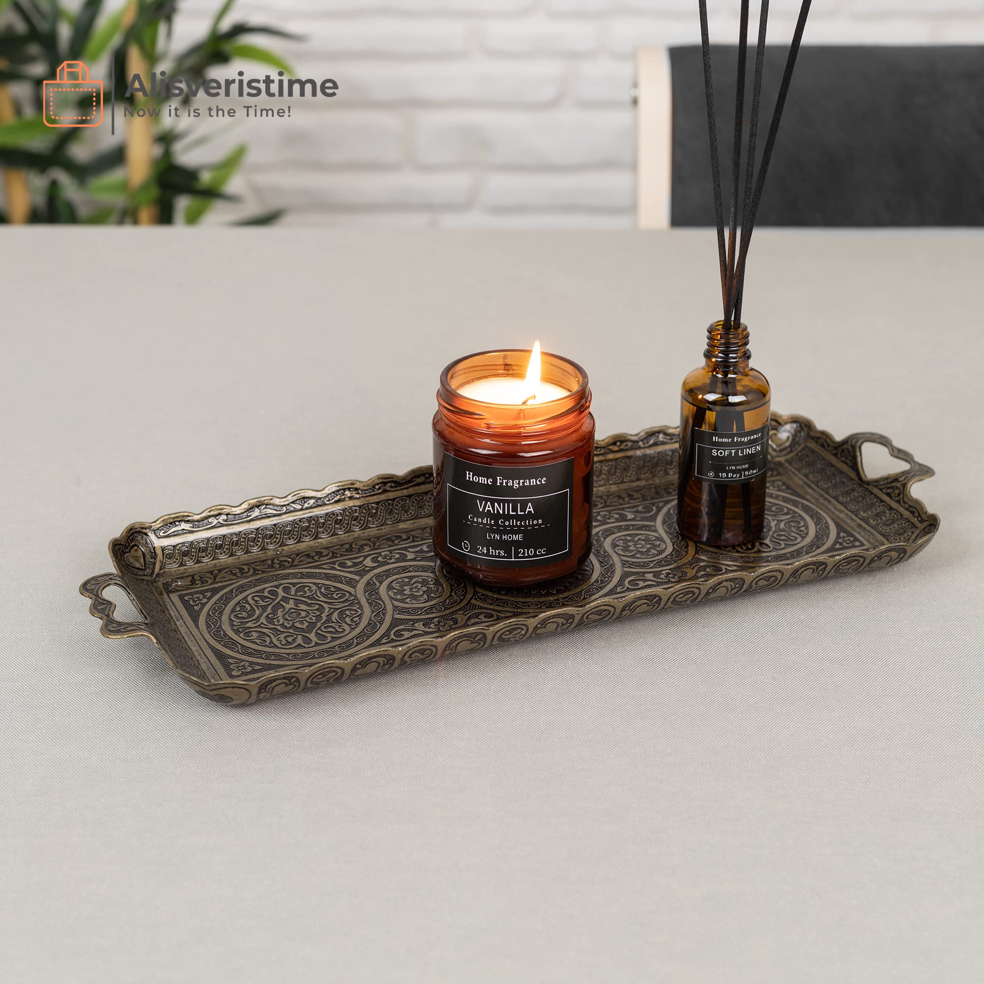 Alisveristime Turkish Ottoman Coffee Tea Beverage Serving Rectangle Tray (Small Tray) (13 Inc*5.5 Inc) (Autentic)