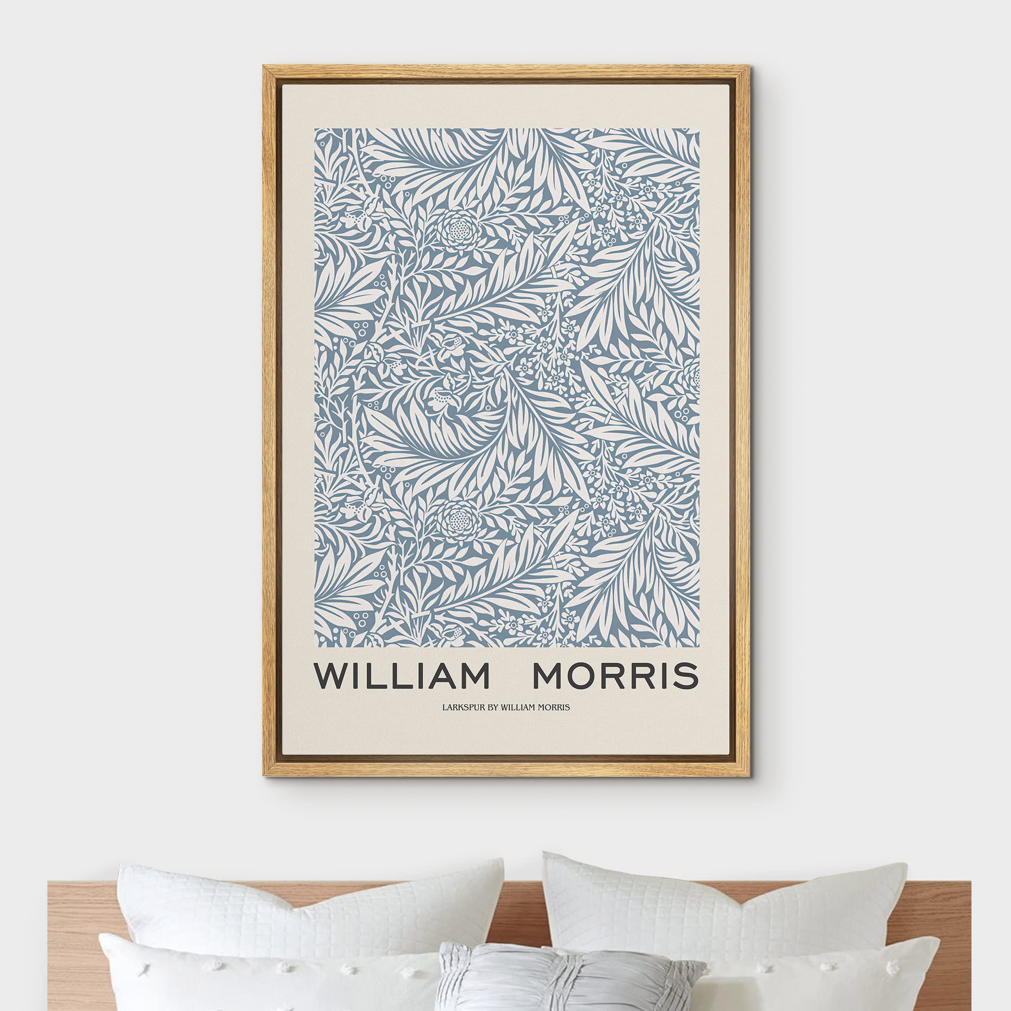 Idea4Wall Framed Canvas Print Wall Art Larkspur Floral Flower Pattern By William Morris Historic Cultural Illustrations Fine Art