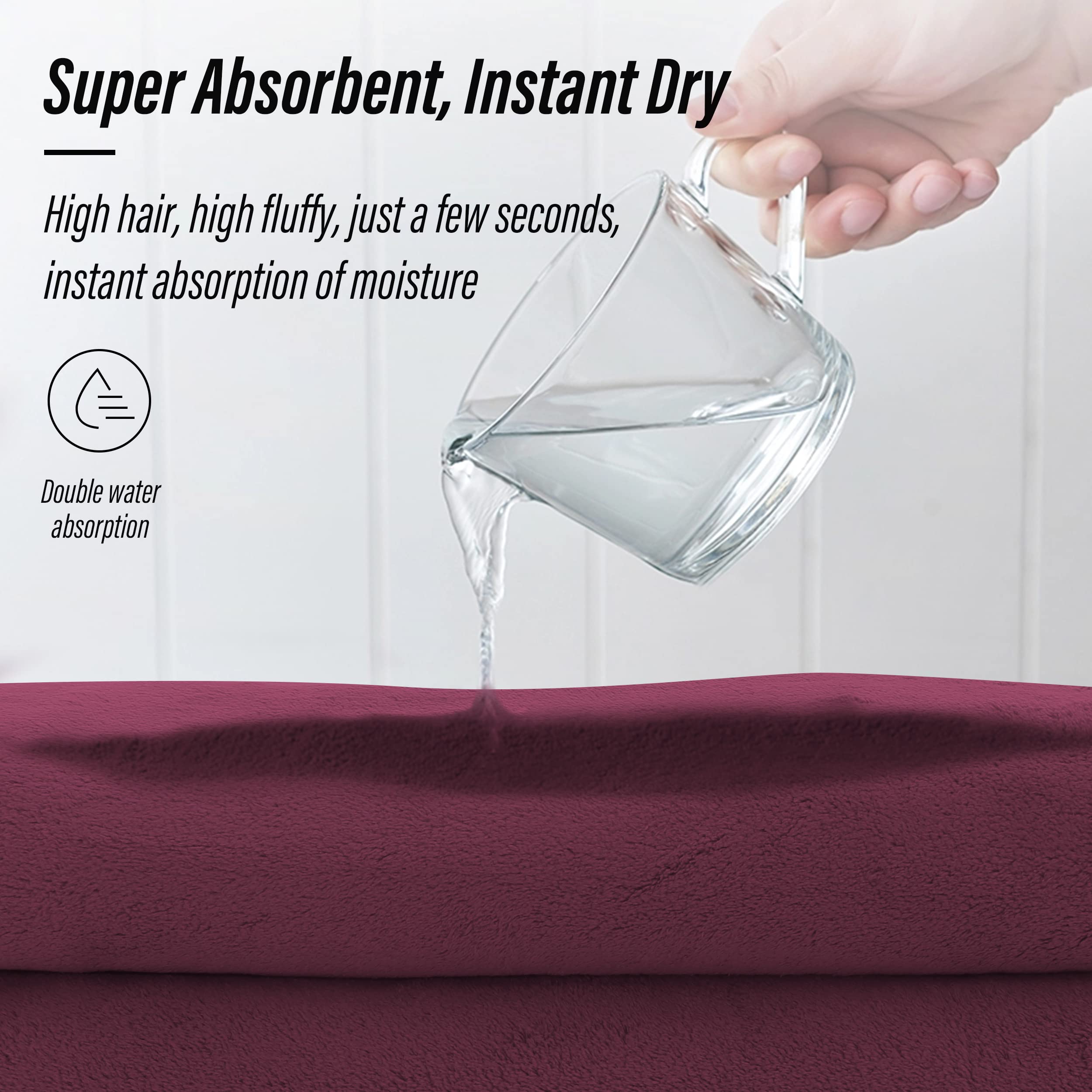 Moonqueen Ultra Soft Microfiber Coral Velvet Towel Set - Quick Drying, 2 Bath Towels, 2 Hand Towels, 2 Washcloths - Burgundy, 6