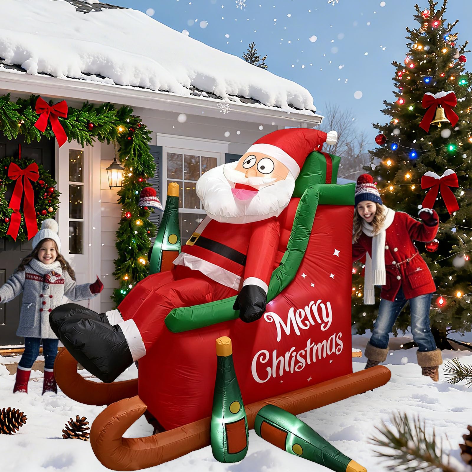 6FT Christmas Inflatable Outdoor Decoration Santa Claus, Funny Outdoor Christmas Decorations with LED Lights, Durable Waterproof