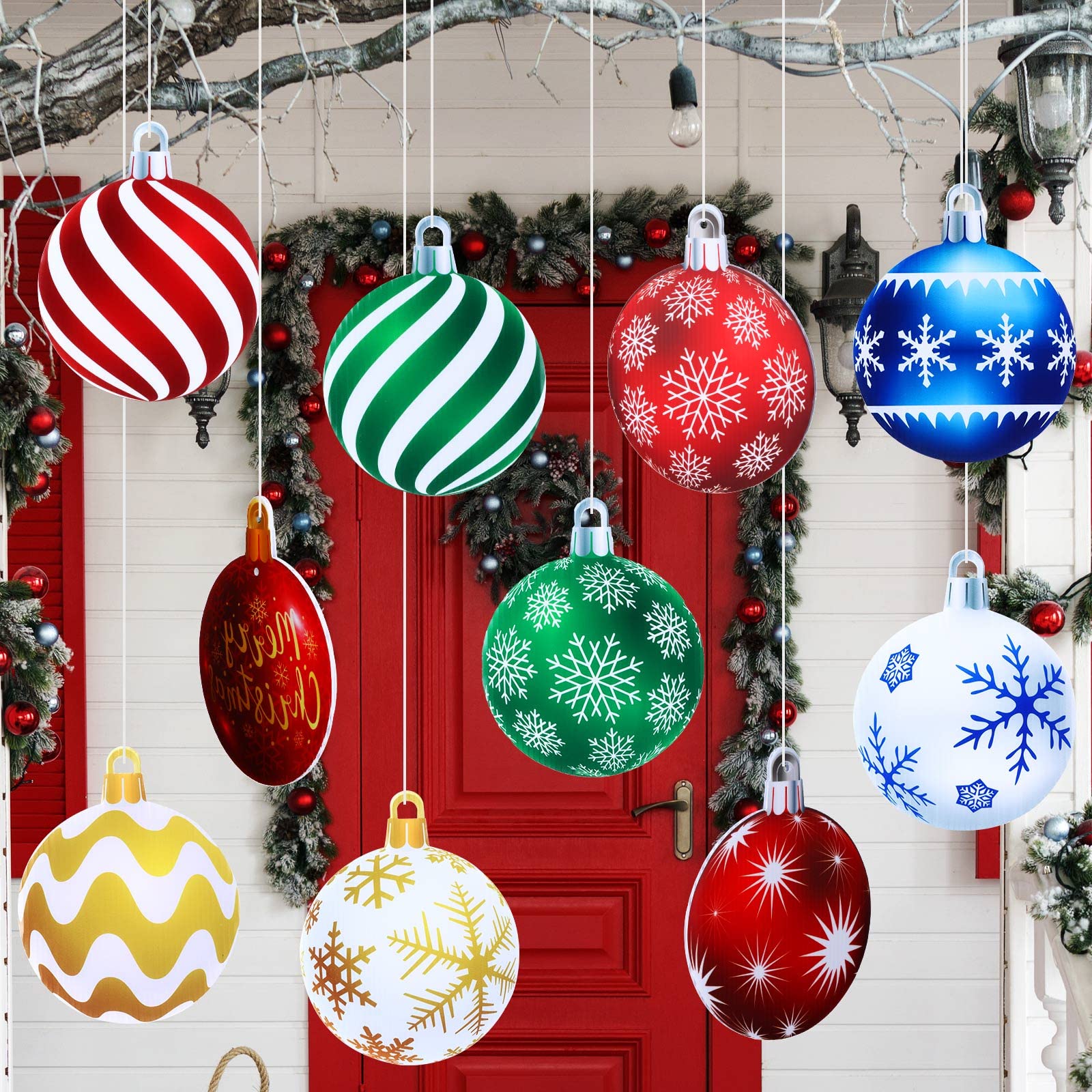 Sumind 10 Pieces Large Christmas Decorations Outdoor Christmas Hanging Ornaments Yard Lawn Signs Round Double Sided Porch Orname