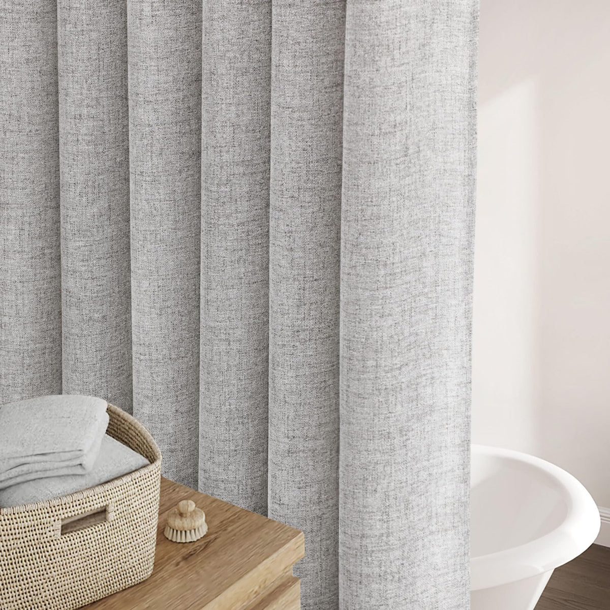Awellife Grey Linen Style Shower Curtain Set With 12 Durable Hooks - Textured Fabric Heavy Cloth Shower Curtains For Bathroom 72