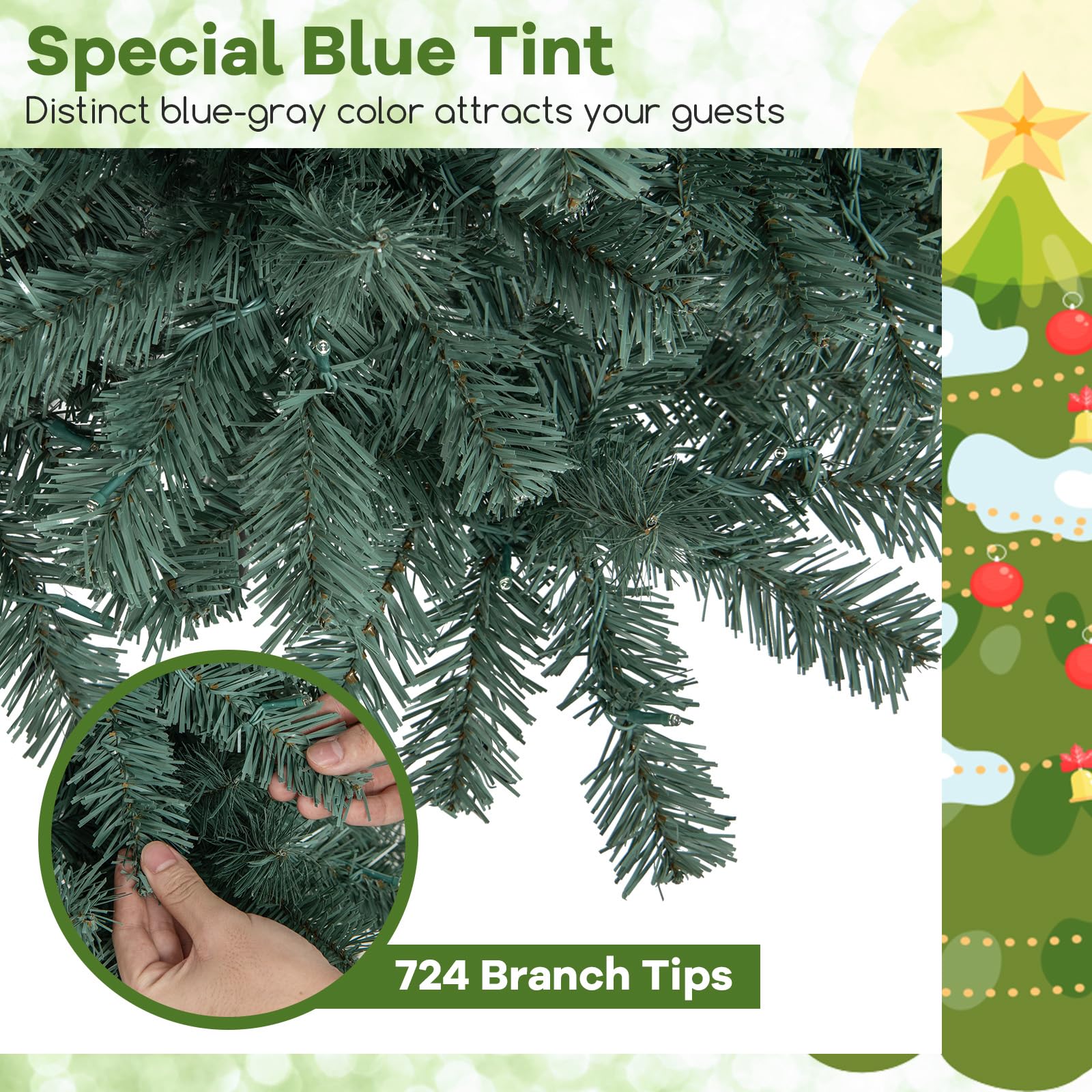 GOFLAME 7.5FT Pre-Lit Pencil Christmas Tree, Hinged Artificial Xmas Tree with 724 Branch Tips, 250 LED Lights, 9 Lighting Modes