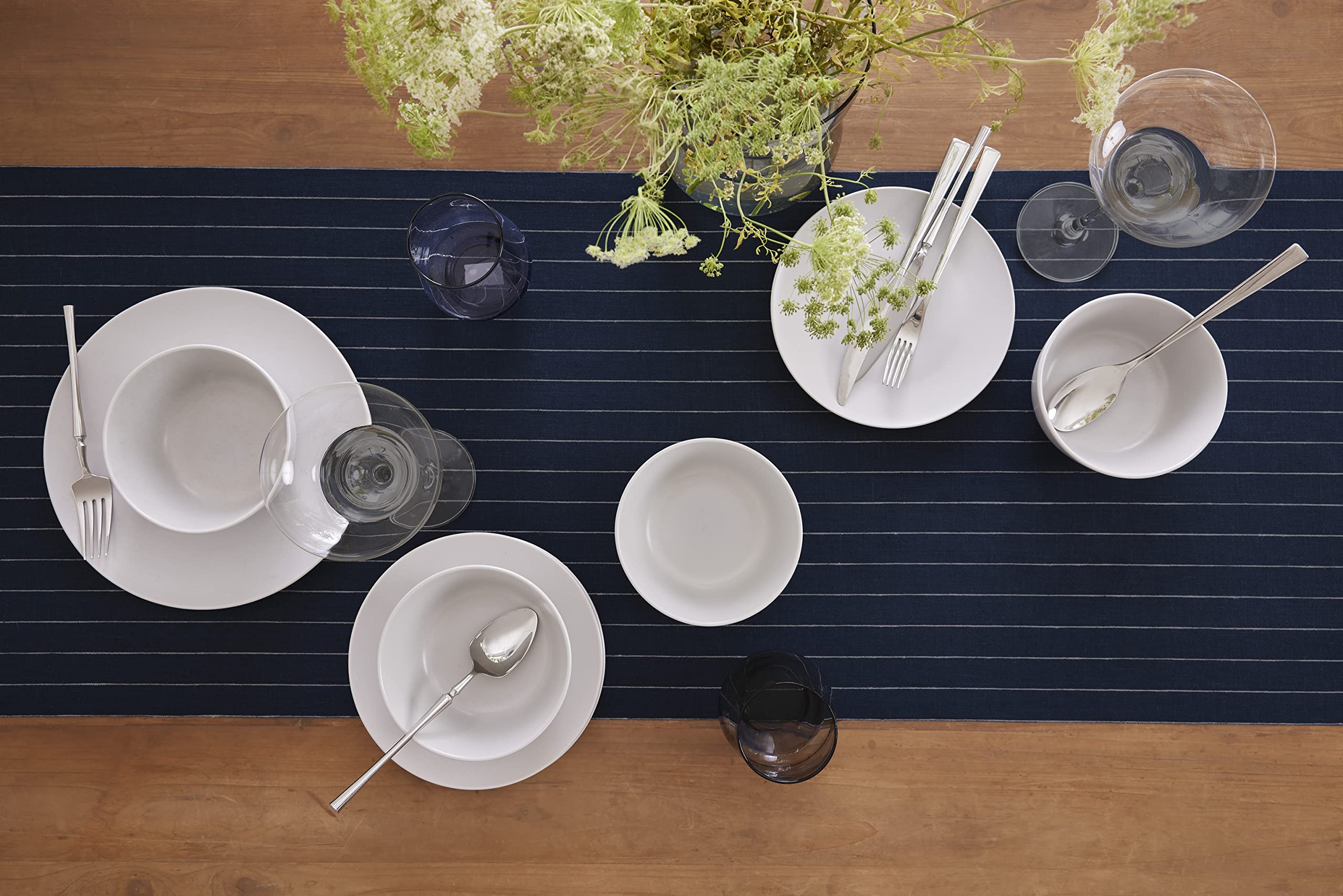 Solino Home Pinstripe Linen Navy And White Table Runner 108 Inches Long - 100% Pure Linen Dining Table Runner 18 X 108 Inch Idea