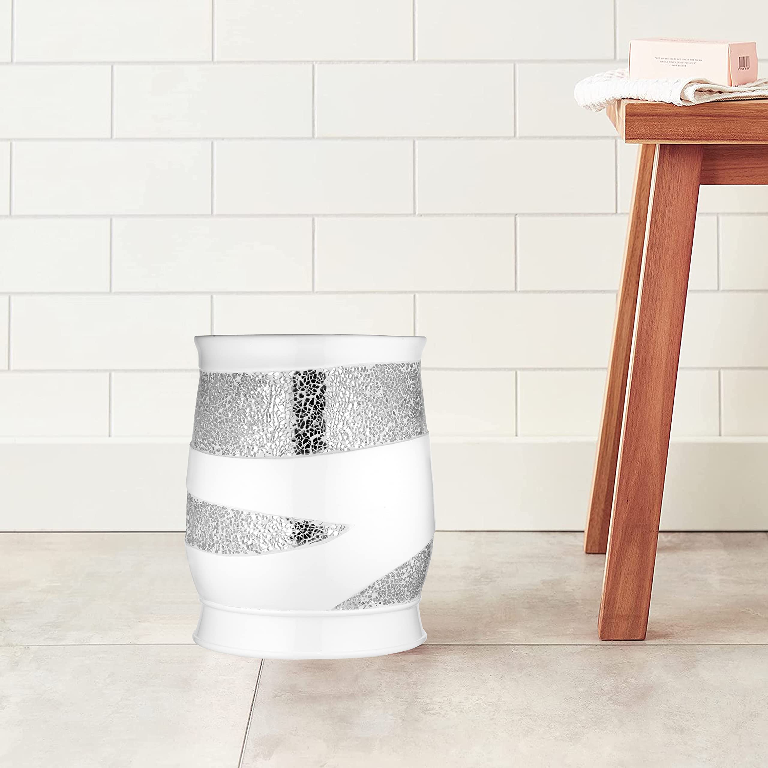 Zahari Home Sinatra Waste Basket Decorative Beautiful Designs Bathroom Bedroom Living Room Decor, White