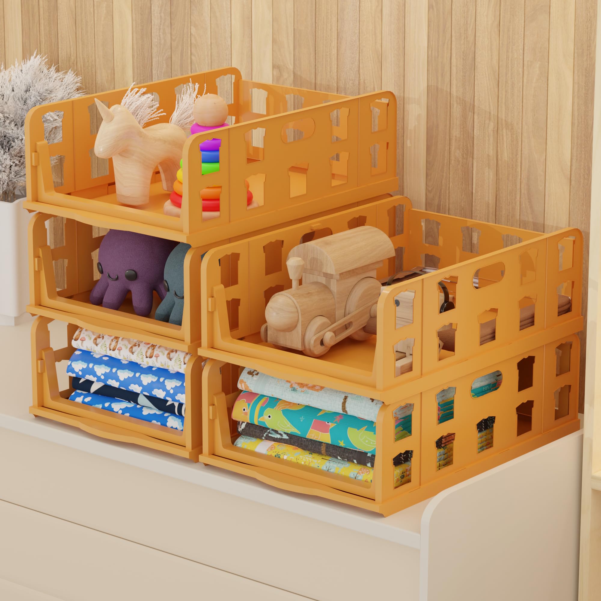 Kuber Industries 5 Pcs Foldable Kids Wardrobe Organizer For Clothes Storage | Stackable Slide Out Baby Dress Organiser For Wardr