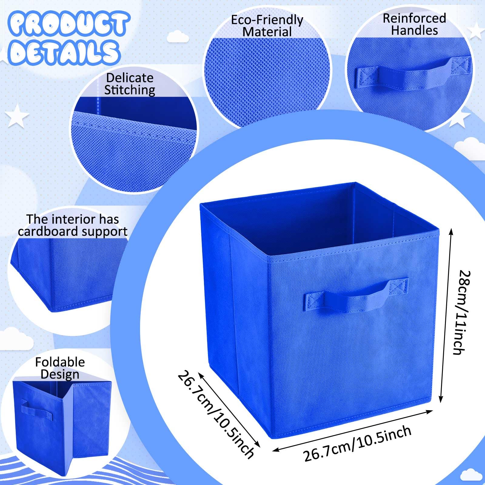 12 Pcs Cube Storage Bin 11'' Collapsible Storage Cubes Foldable Cube Storage Organizer Bins Fabric Bins Storage Basket Fabric Cu