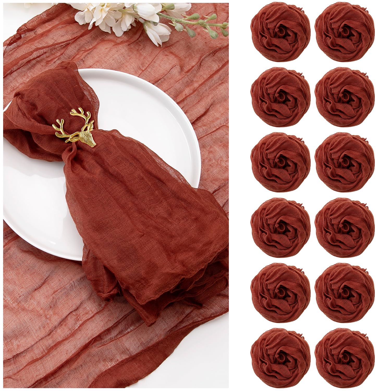 12 Pack Terracotta Cheesecloth Napkins 20  20 Inches Gauze Fabric Cloth Table Napkins With Wrinkle Multipurpose Bulk For Dinner