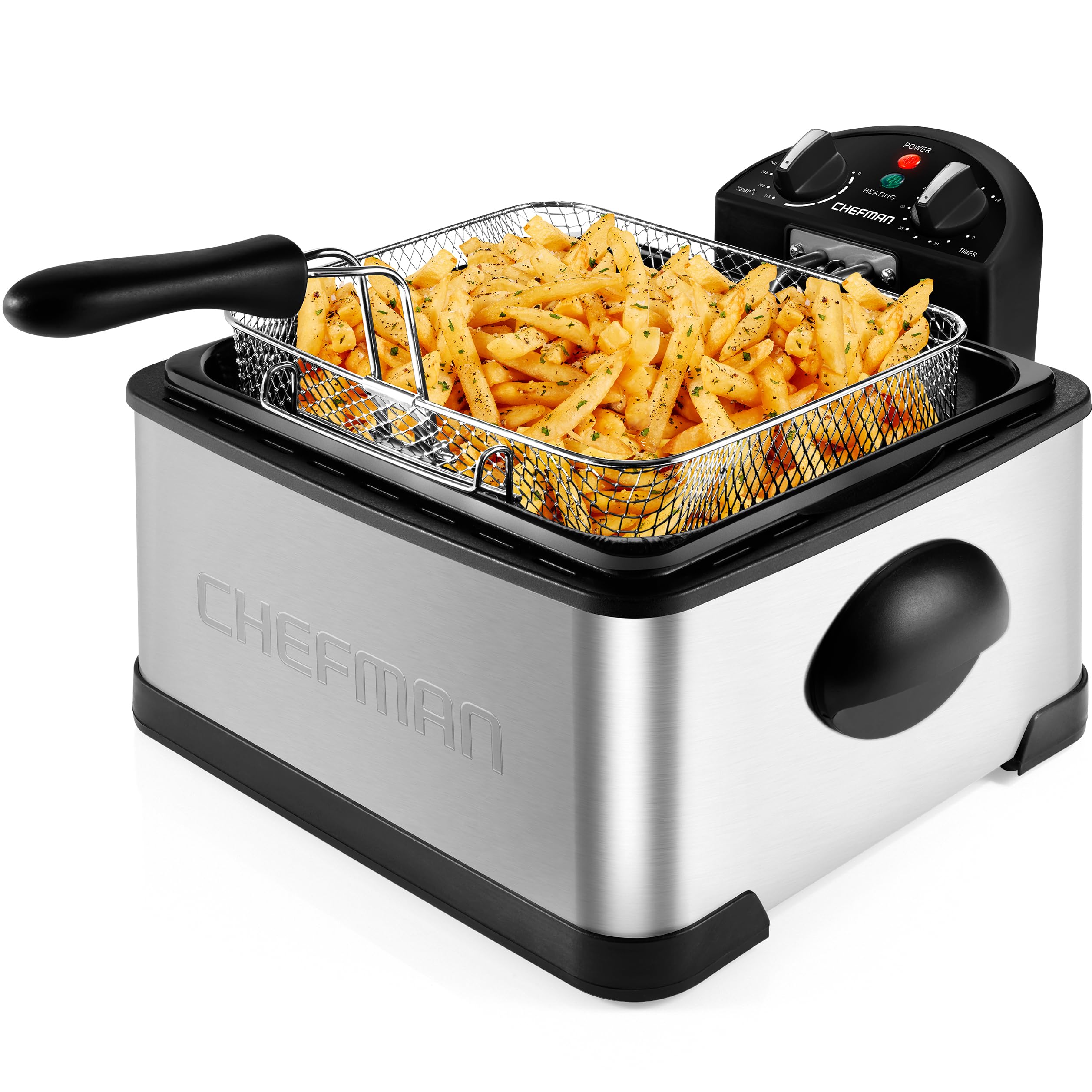 Chefman 4.5 Liter Deep Fryer W/Basket Strainer, Xl Jumbo Size, Adjustable Temperature & Timer, Perfect For Fried Chicken, Shrimp