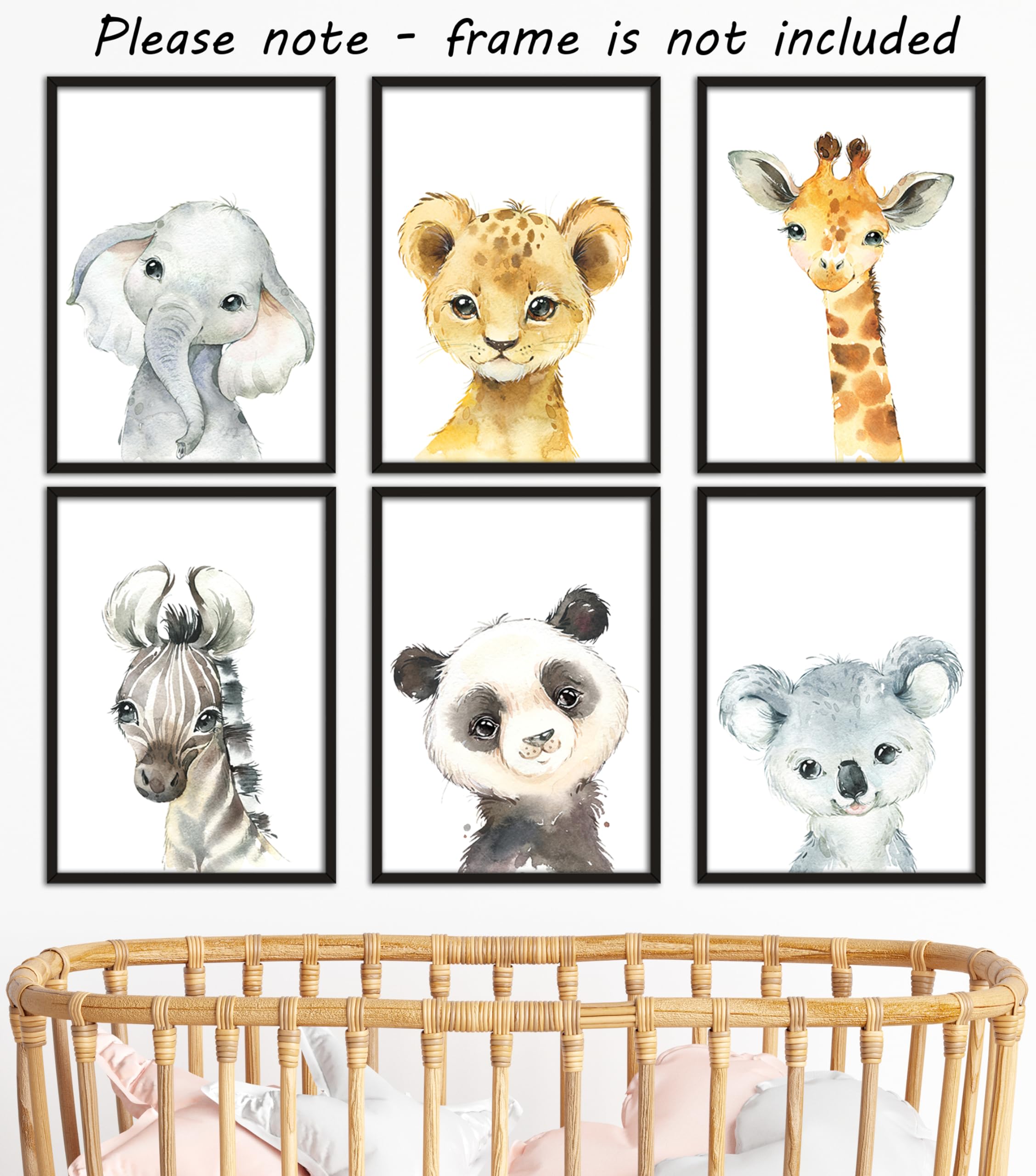 Baby Safari Animals For Girl Or Boy Nursery Bedroom, Set Of 6 Unframed Wall Art Prints, Nursery Decor Gift, Giraffe Elephant Lio