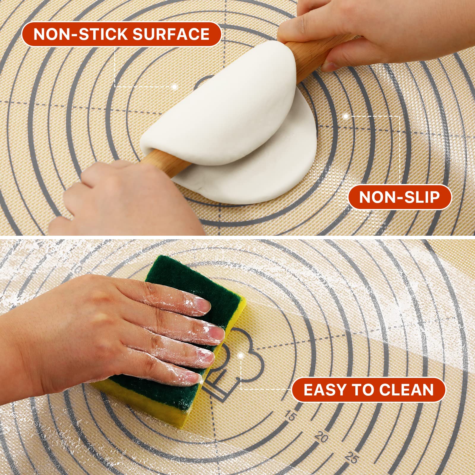 Silicone Pastry Mat, 36'' X 24'' Extra Large Non Stick Baking Mat With Measurement Non-Slip Silicone Dough Rolling Mat For Makin