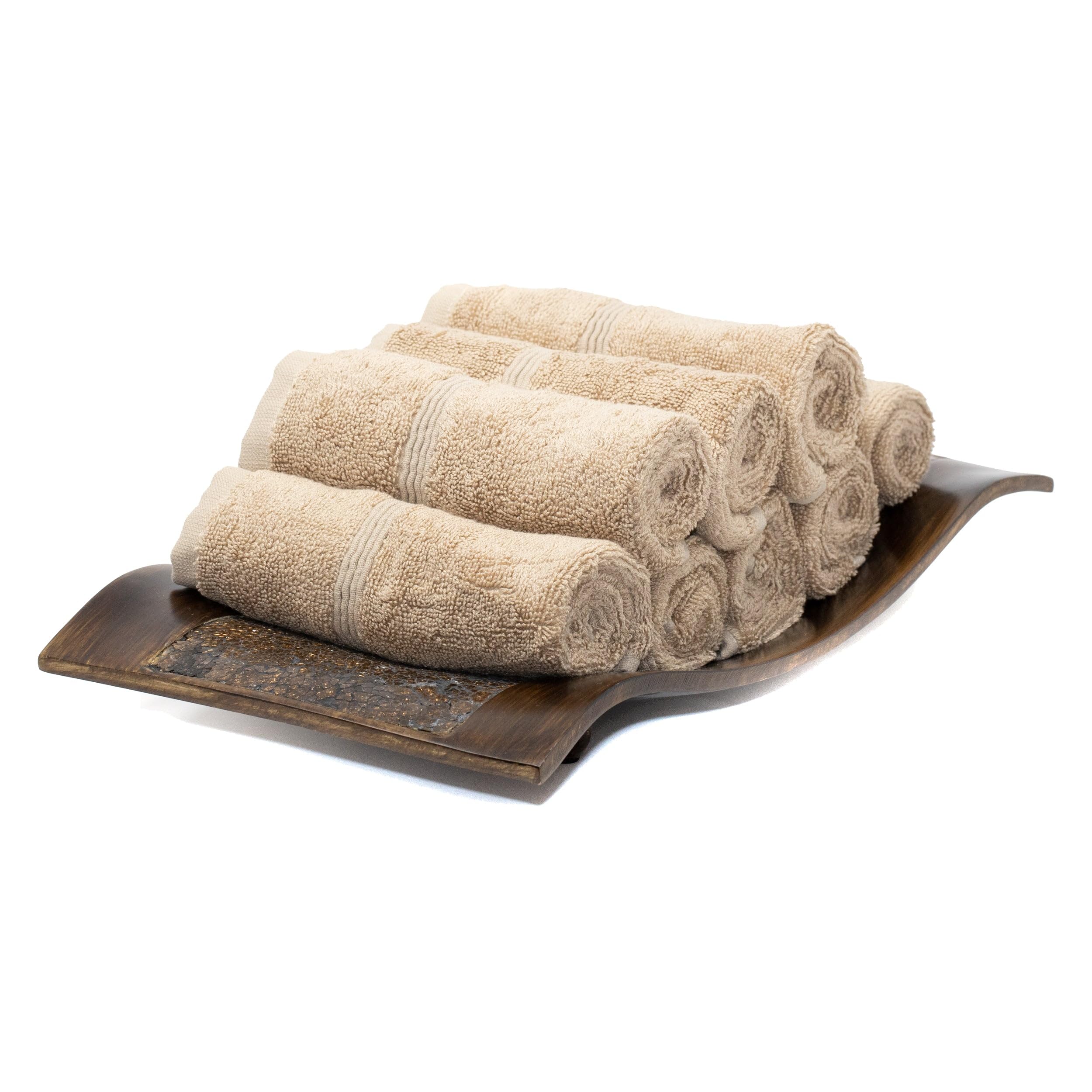 Mosobam 700 GSM Hotel Luxury Washcloths 13X13  Set of 8  Light Taupe  Turkish Baby Bath Towel  Face Washcloth  Viscose Made from Bamboo - Turkish Cotton