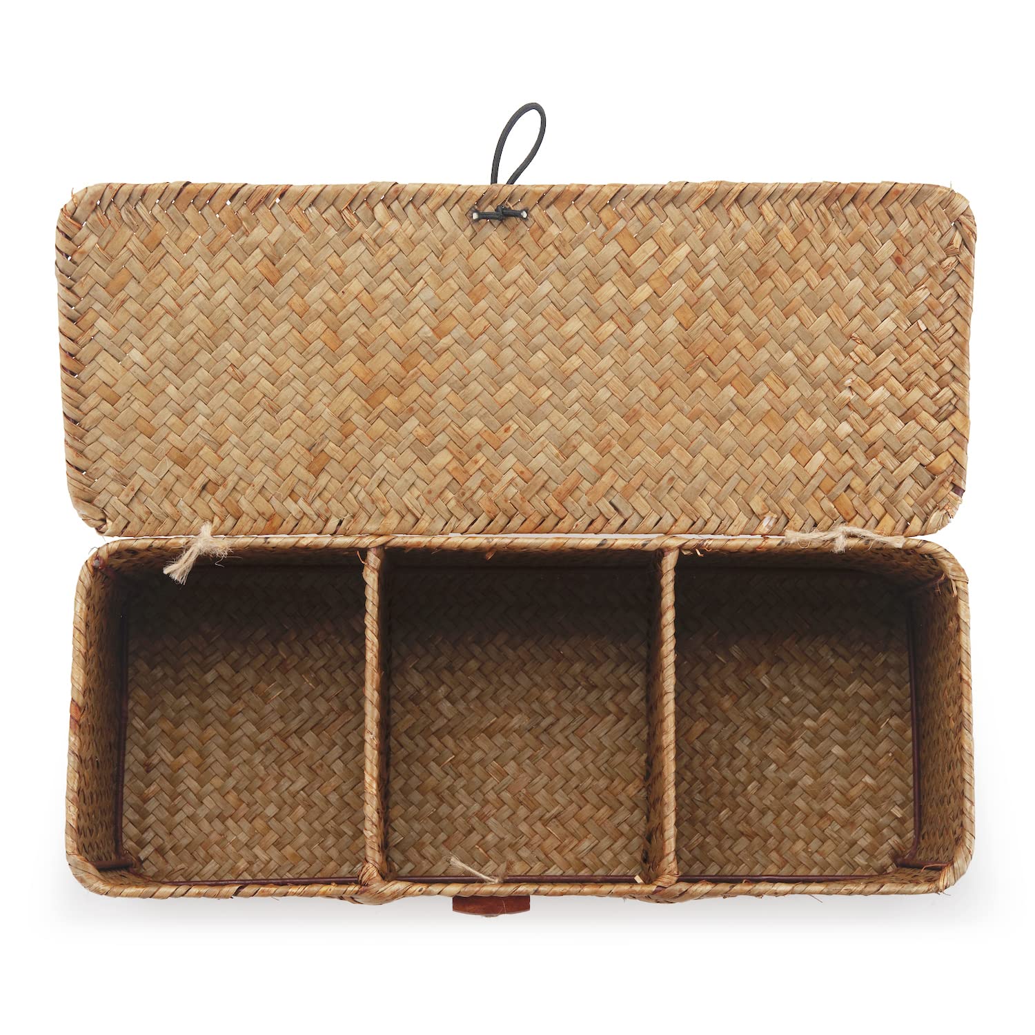 Seagrass Tank Basket with Lid Woven Toilet Roll Storage Basket with Sections Rectangular for Organize Snack Toys Tampon (Large Compartment 16.5inch L x 5.5inch W x 5.5inch H)