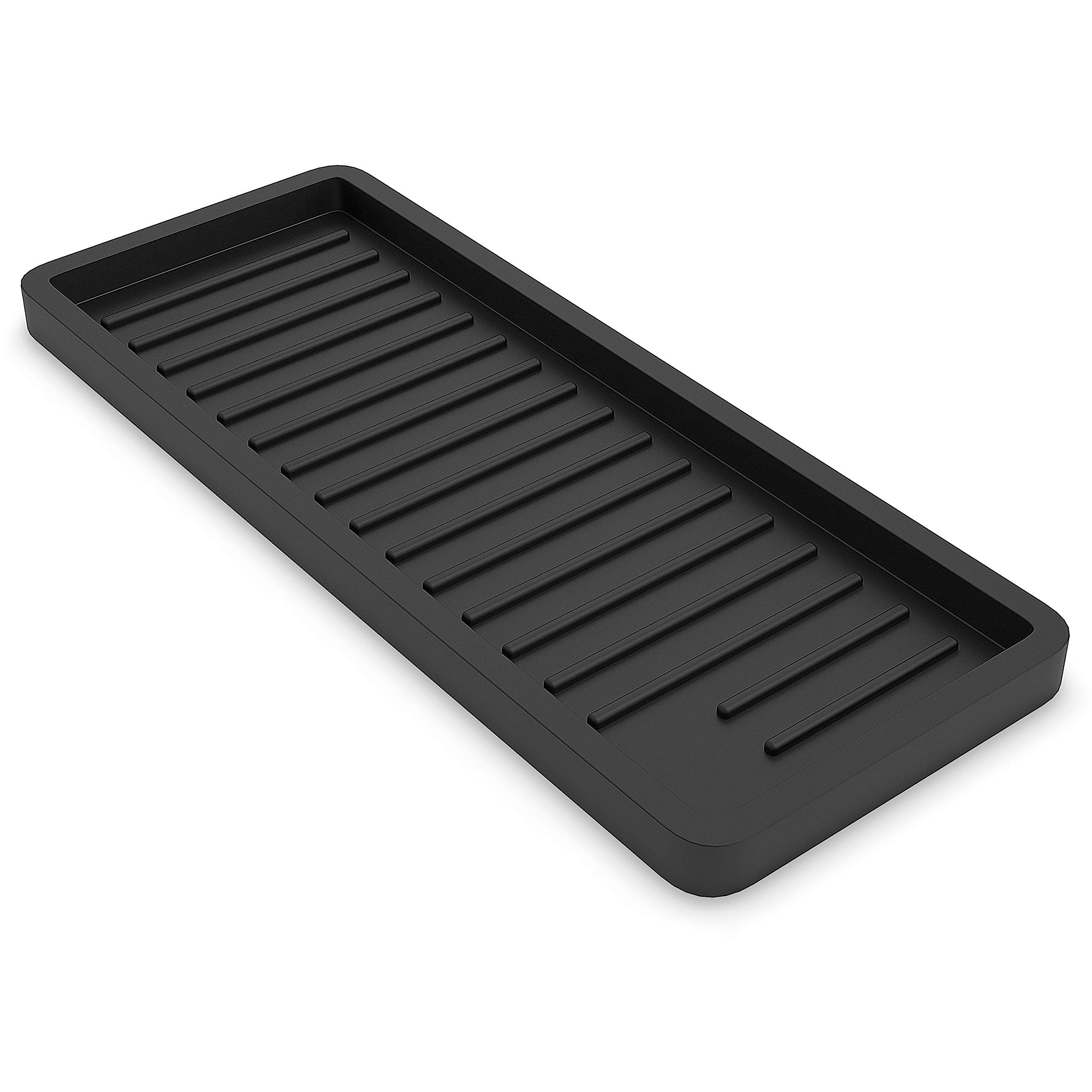 Zappoware Silicone Kitchen Sink Caddy Sponge Holder 12''X4.7'', Black - Bathroom Vanity Tray Organizer, Soap Tray For Dish Scrub