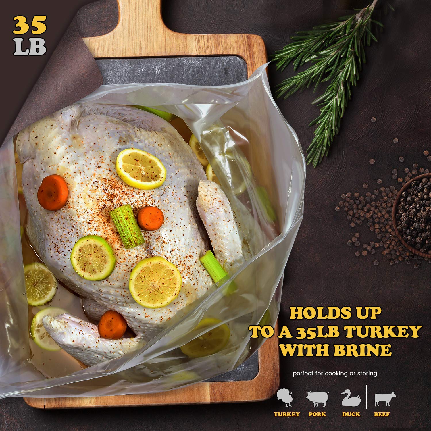 Brining Bag, 26  22, 2 Pack, Extra Large Turkey Brine Bag with 2 Strings and 2 Larger Clips, Thickened materials, Double Track Z