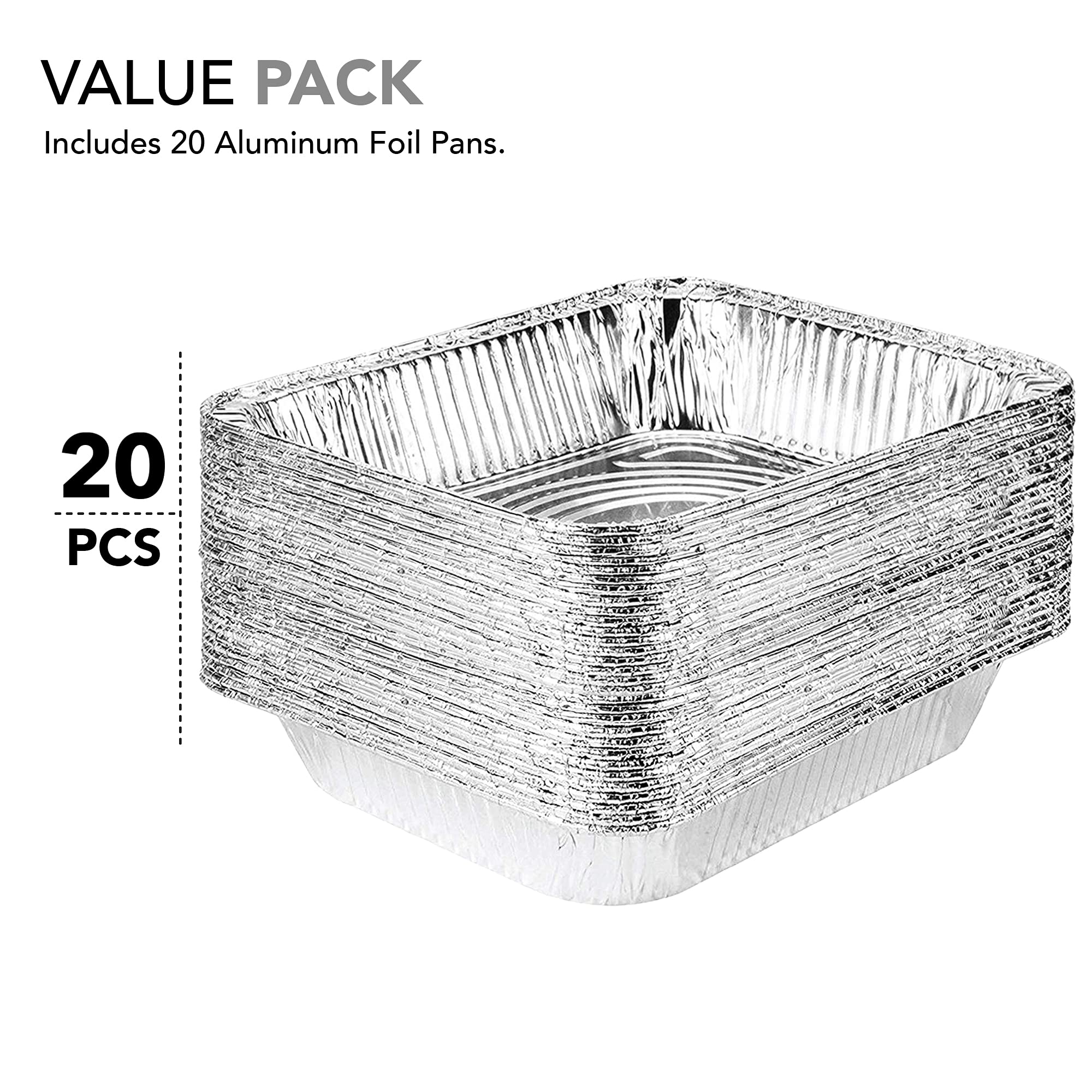 Stock Your Home 9X13 Aluminum Pans (20 Pack) - Disposable & Recyclable Foil Tray- Half Size Steam Table Deep Pans - Tin Foil Pan