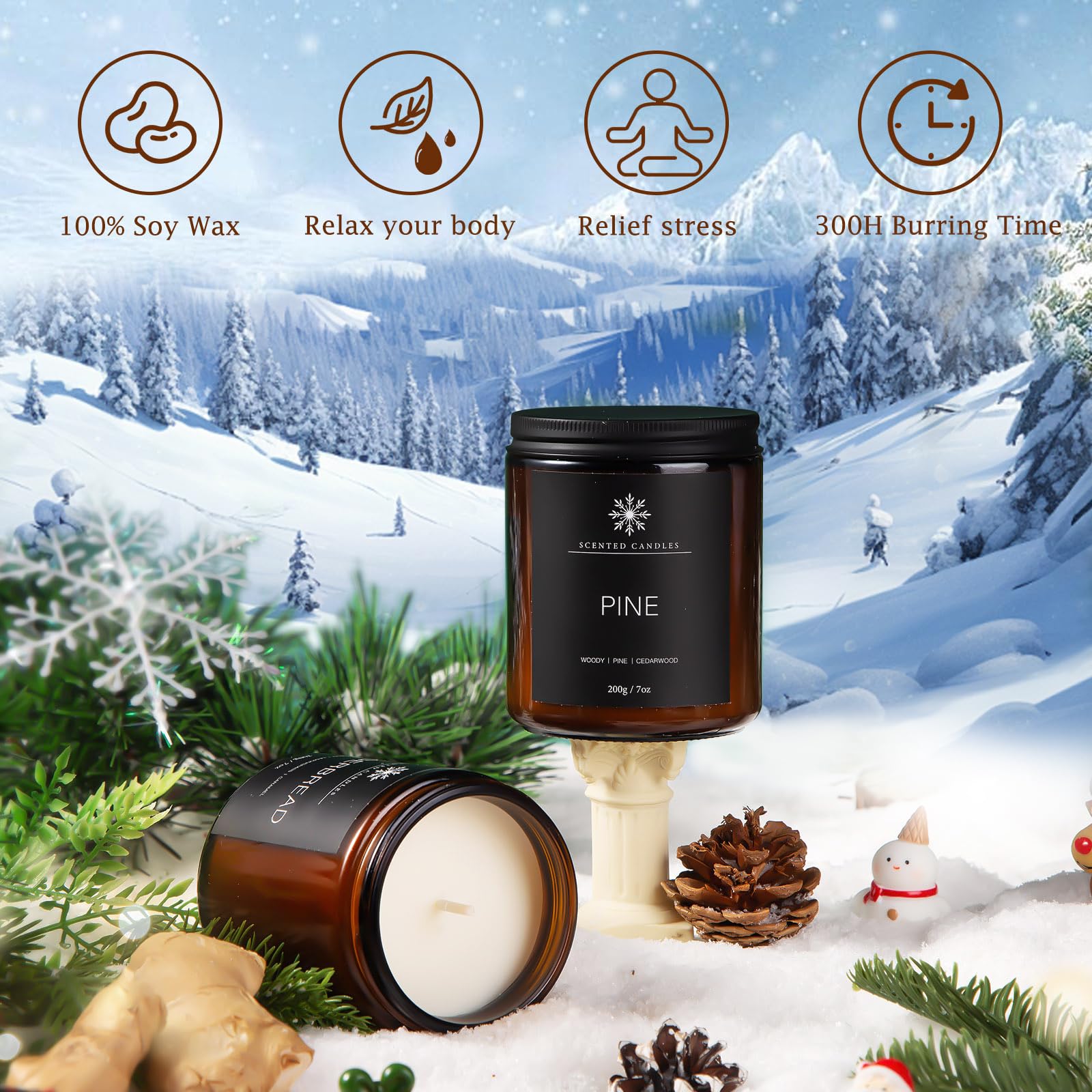6 Pack Winter Candles for Home Scented, Aromatherapy Candles Gift for Women Men, 42oz 300 Hour Long Lasting Candles, Winter Cand