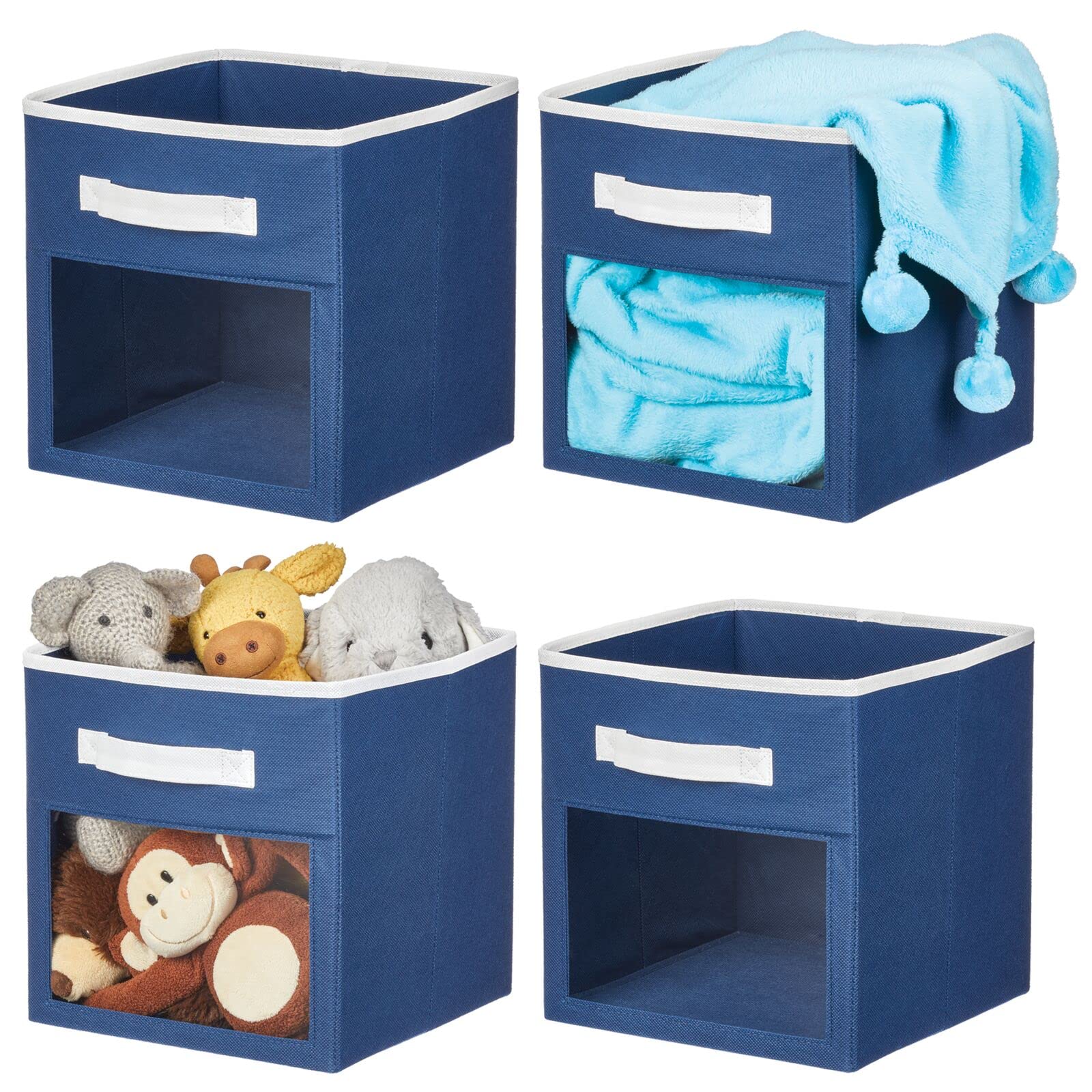 Mdesign Fabric Nursery/Playroom Closet Storage Organizer Bin Box With Front Handle/Window For Cube Furniture Shelving Units, Hol