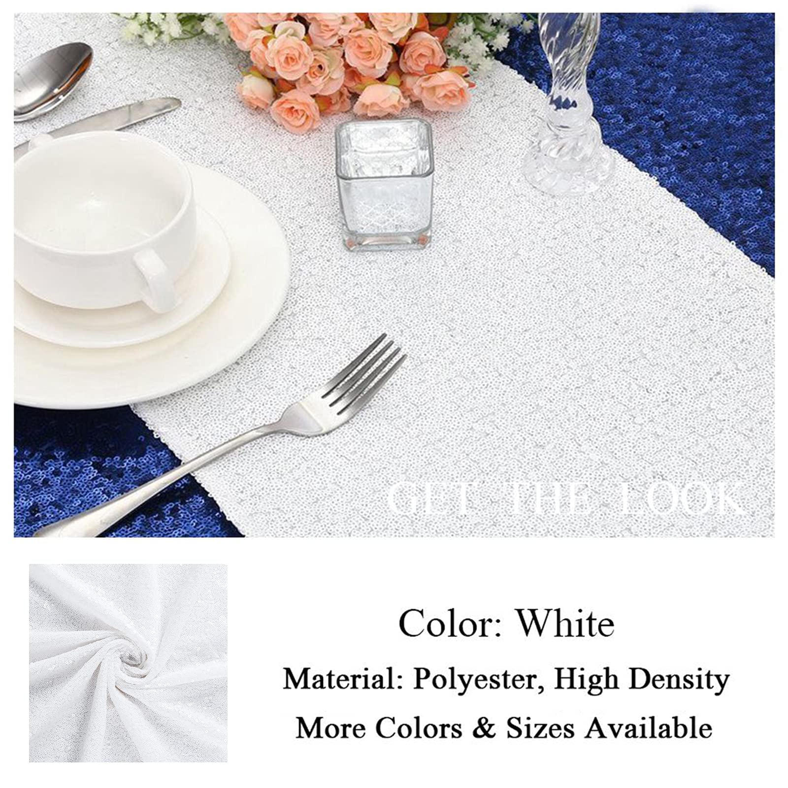 Shinybeauty White Table Runner 12X72-Inch Rectangle-White-Sequin Table Runner- For Wedding/Party/Decor