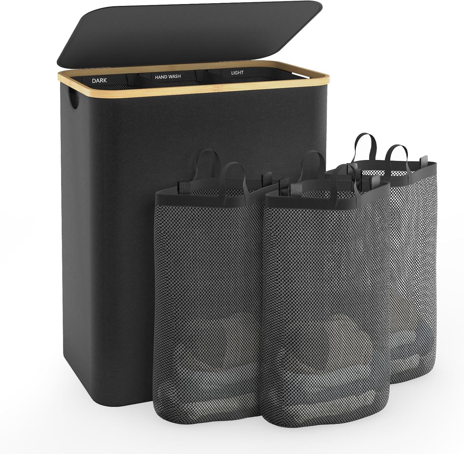 Hampers for Laundry Basket with Lid  160L Extra Large 3 Section Clothes Divided Organizer for Bedroom Laundry Room Dirty Clothing Hamper Black