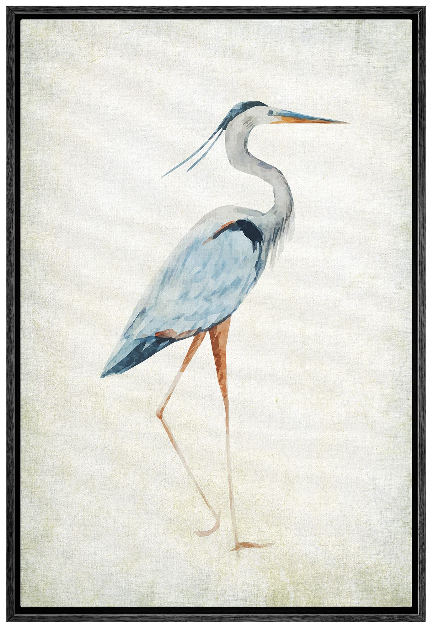 Wall26 - Framed Canvas Wall Art - Heron Bird - Wild Animal - Gallery Wrap Modern Home Art | Ready To Hang - 16''X24'' Black