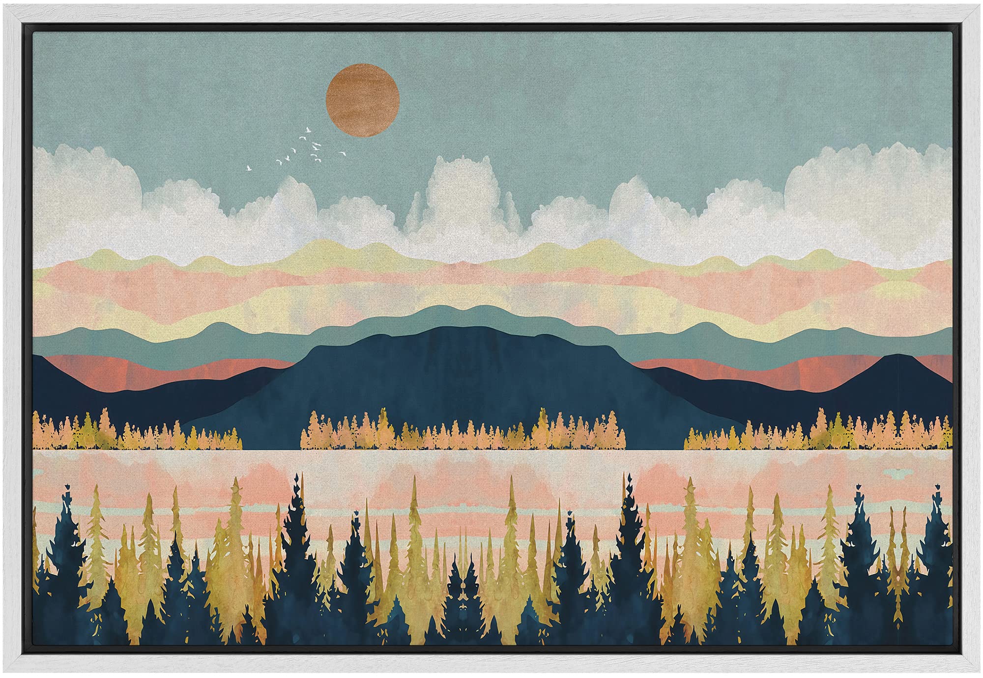 Signford Framed Canvas Print Wall Art Woodland Nursery Decor Mountain, Forest & Lake Abstract Wilderness Modern Art Rustic Sceni