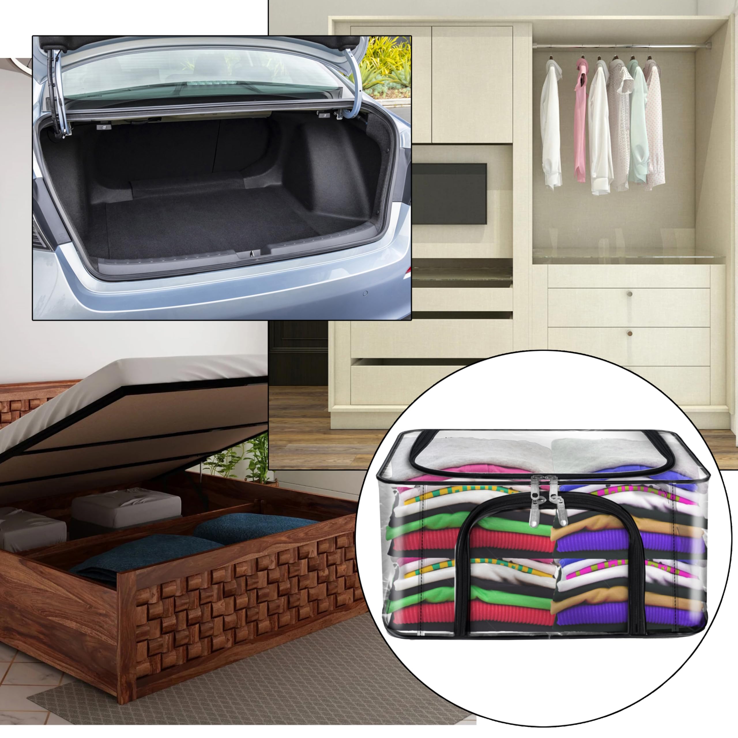 Storite 5 Pack 28 L Transparent Pvc Wardrobe Bag Underbed Moisture Proof Cloth Storage Organizer, Storage Box For Clothes Saree