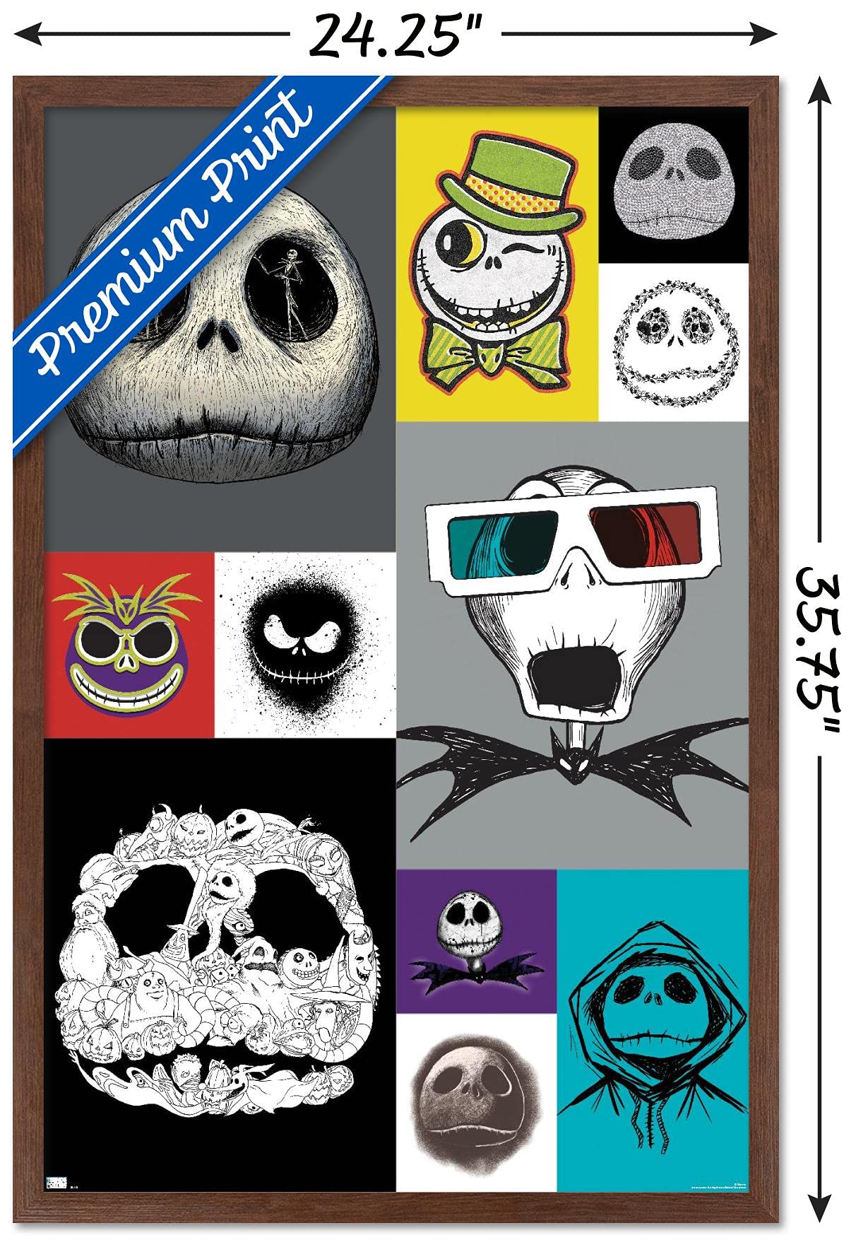 Trends International Disney Tim Burton'S The Nightmare Before Christmas - Jack Grid Wall Poster, 22.37'' X 34.00'', Mahogany Fra