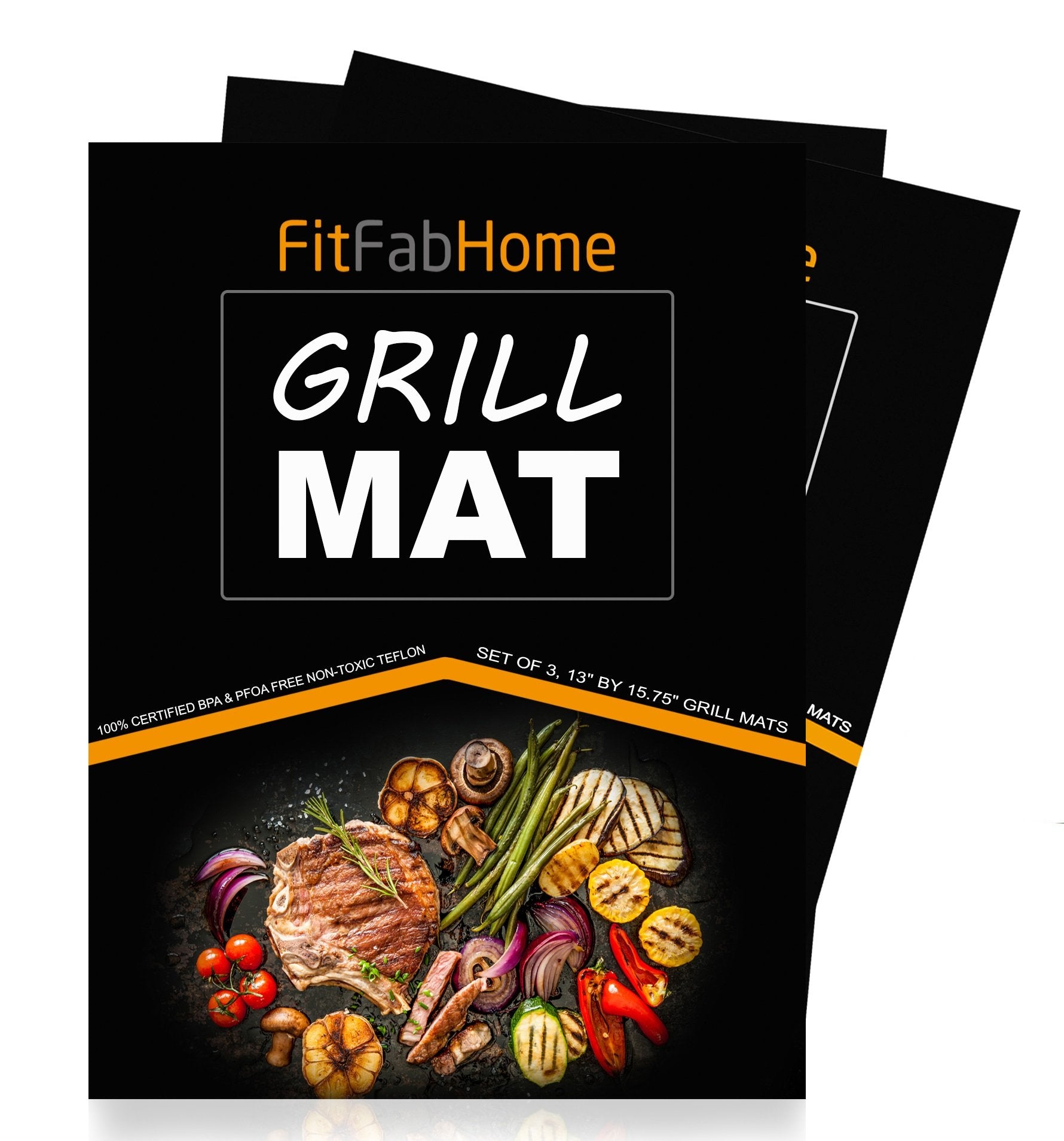 Fitfabhome 3 Pack Premium Grill Mats | 100% Certified Bpa & Pfoa Free | Reusable,Non-Stick Teflon | For Gas, Charcoal, Electric,