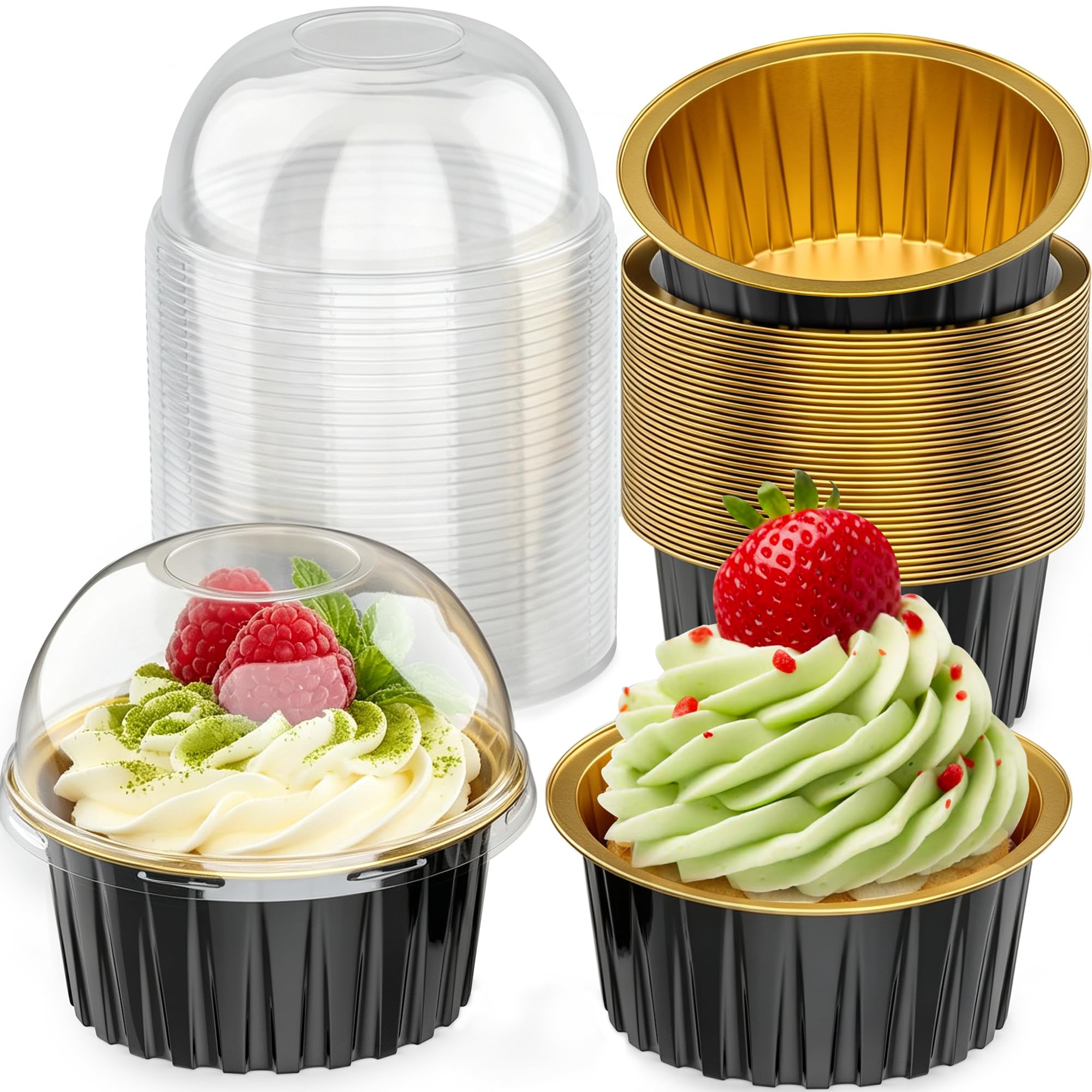 FoxKnow 40 Pack Mini Cake Pans with Lids, 5 oz Aluminum Foil Baking Cups
