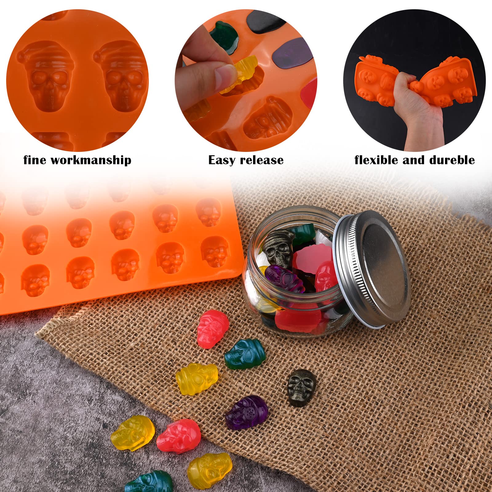Sakolla Skull Candy Molds Silicone, 2 Pack 36 Cavity Non-Stick Halloween Gummy Molds For Chocolate, Candy, Jelly, Ice Cube, Dog