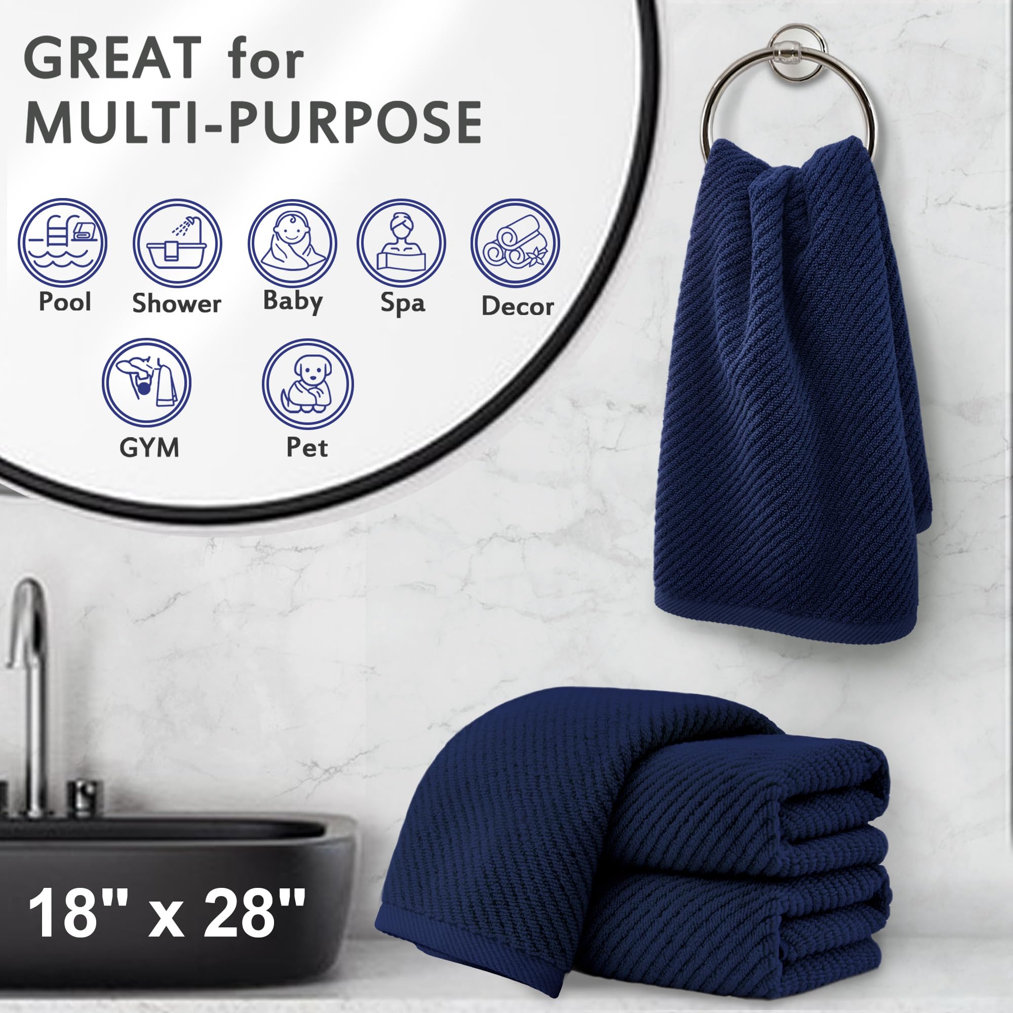 Voova & Movas Hand Towels For Bathroom Set Of 4, 18''X 28'' - 100% Cotton | Lightweight | Thick | Quick Dry | Soft | Absorbent,