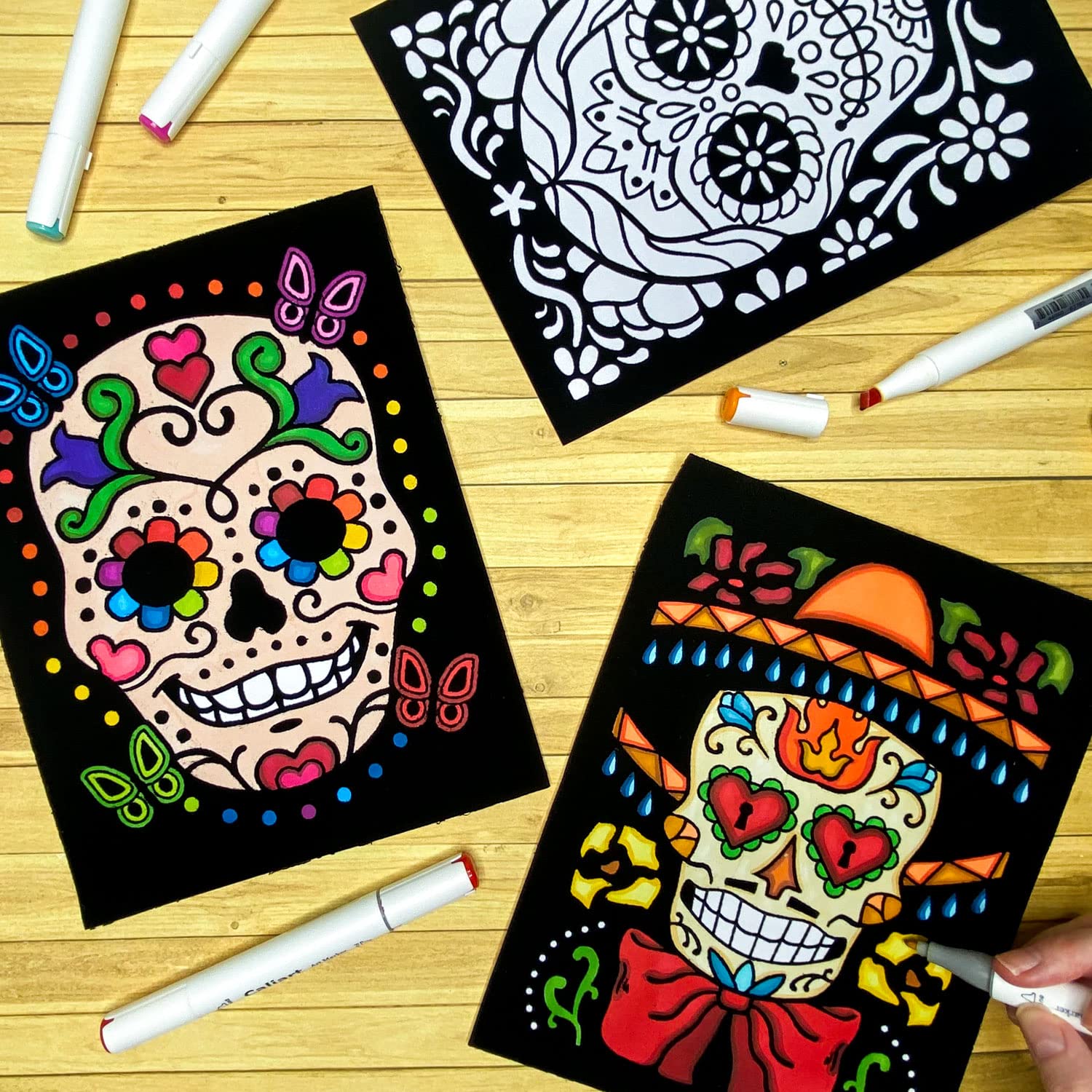 Stuff2Color Super Pack Of 18 Fuzzy Velvet Coloring Posters (Sugar Skulls Edition) - Great Kid Friendly Halloween, Day Of The Dea