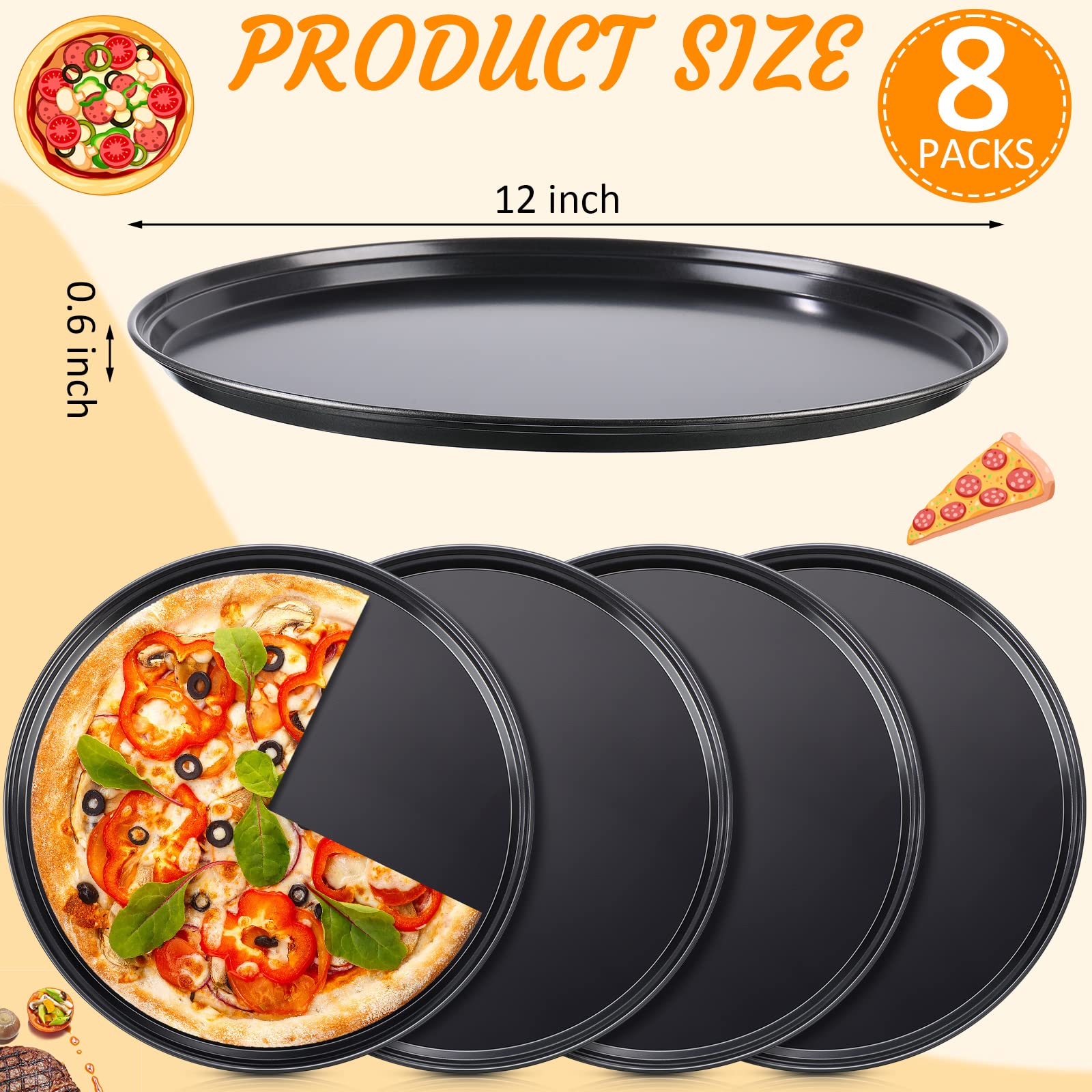 Meanplan 8 Pcs Non Stick Bakeware Pizza Pan Round Pizza Pan For Oven Carbon Steel Oven Pizza Tray Pie Pans Baking Pan For Home R