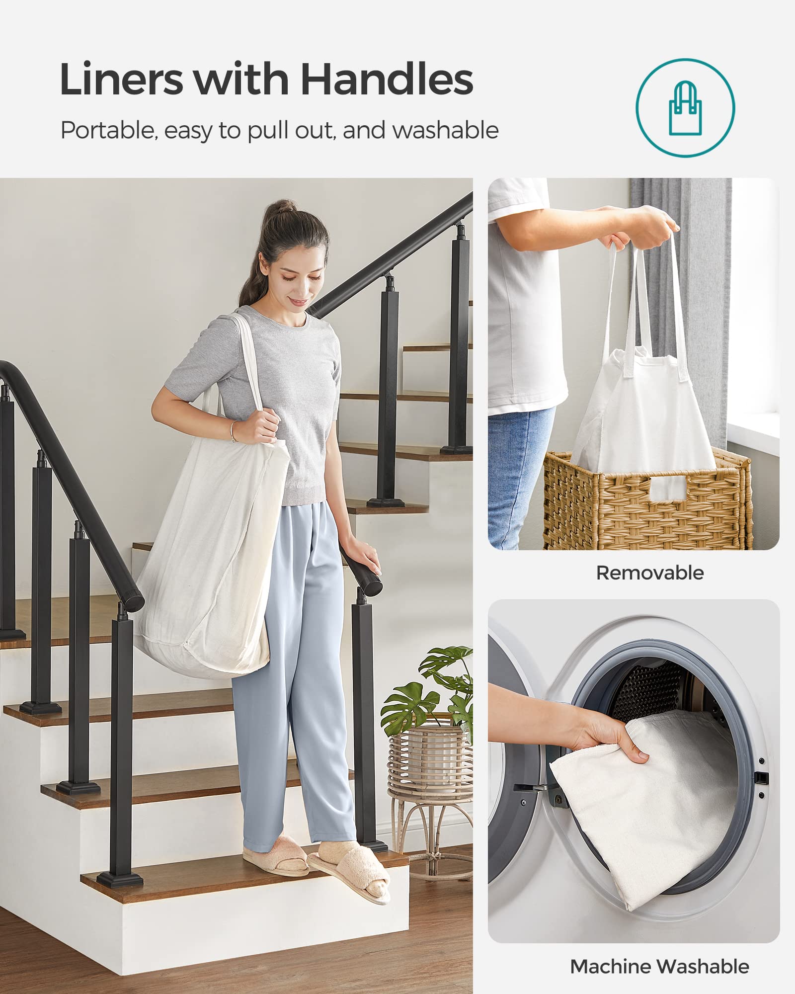 Songmics Laundry Hamper With Lid, 17.2 Gallon (65 L) Synthetic Rattan Clothes Laundry Basket With Lid And Handles, Foldable, Rem