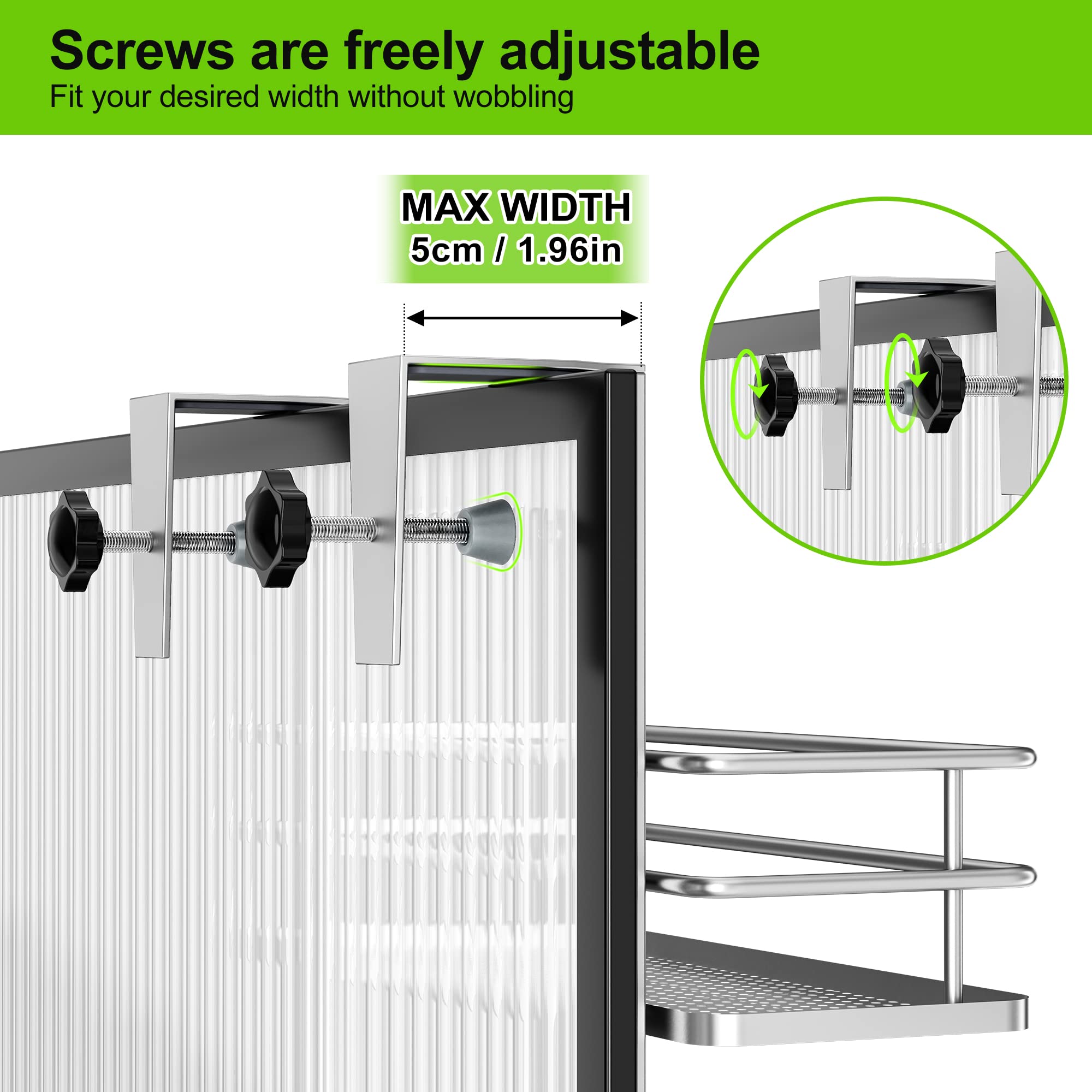 Orimade Adjustable Hanging Over The Shower Door Caddy With Hooks, Bathroom Organizer Shelf Storage Rack,No Drilling Rustproof Sh