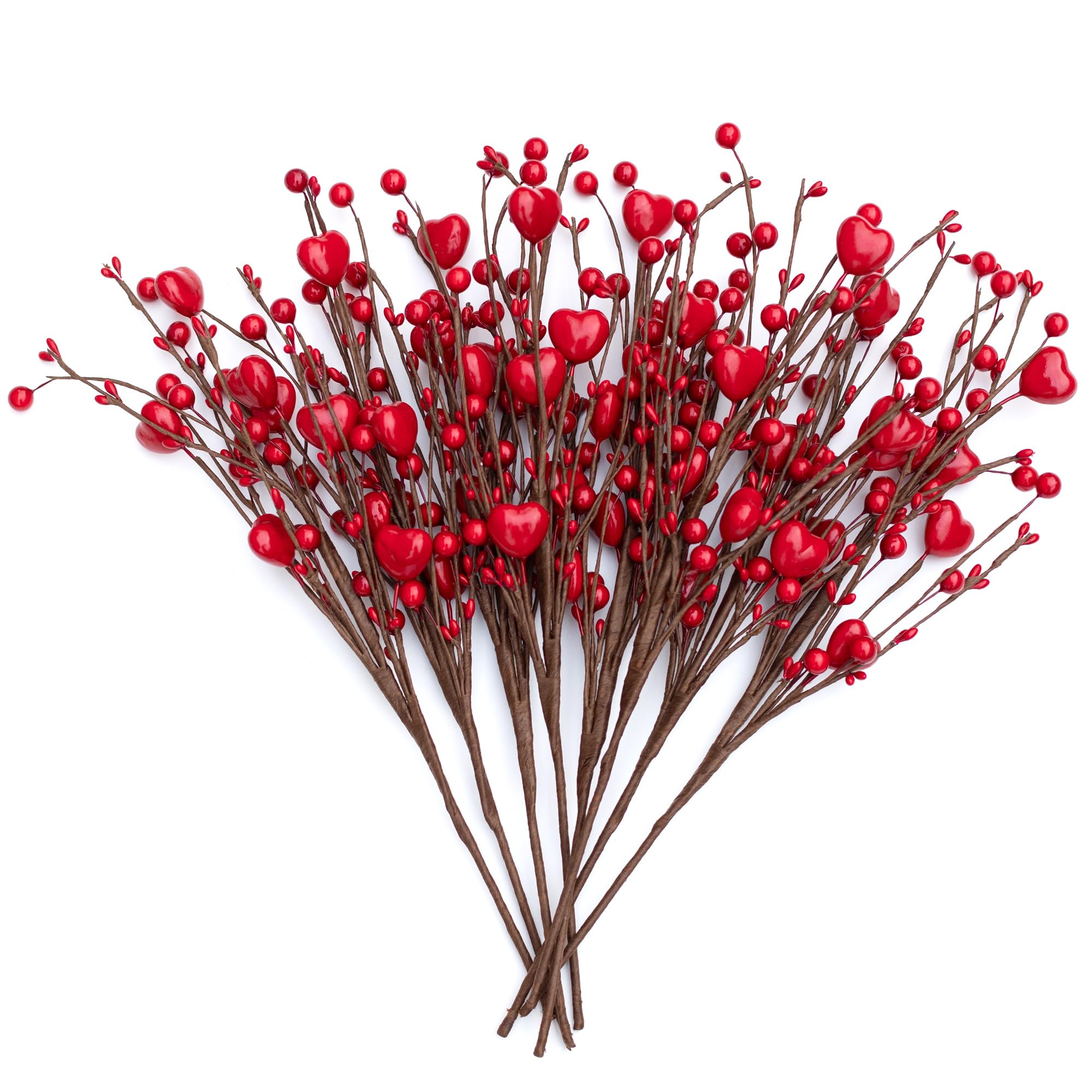 AXYLEX Valentines Day Gift Artificial Red Berry Stems, 8Pcs, 16 Inch Red Berry Picks Heart Shaped Red Berry Branches Artificial