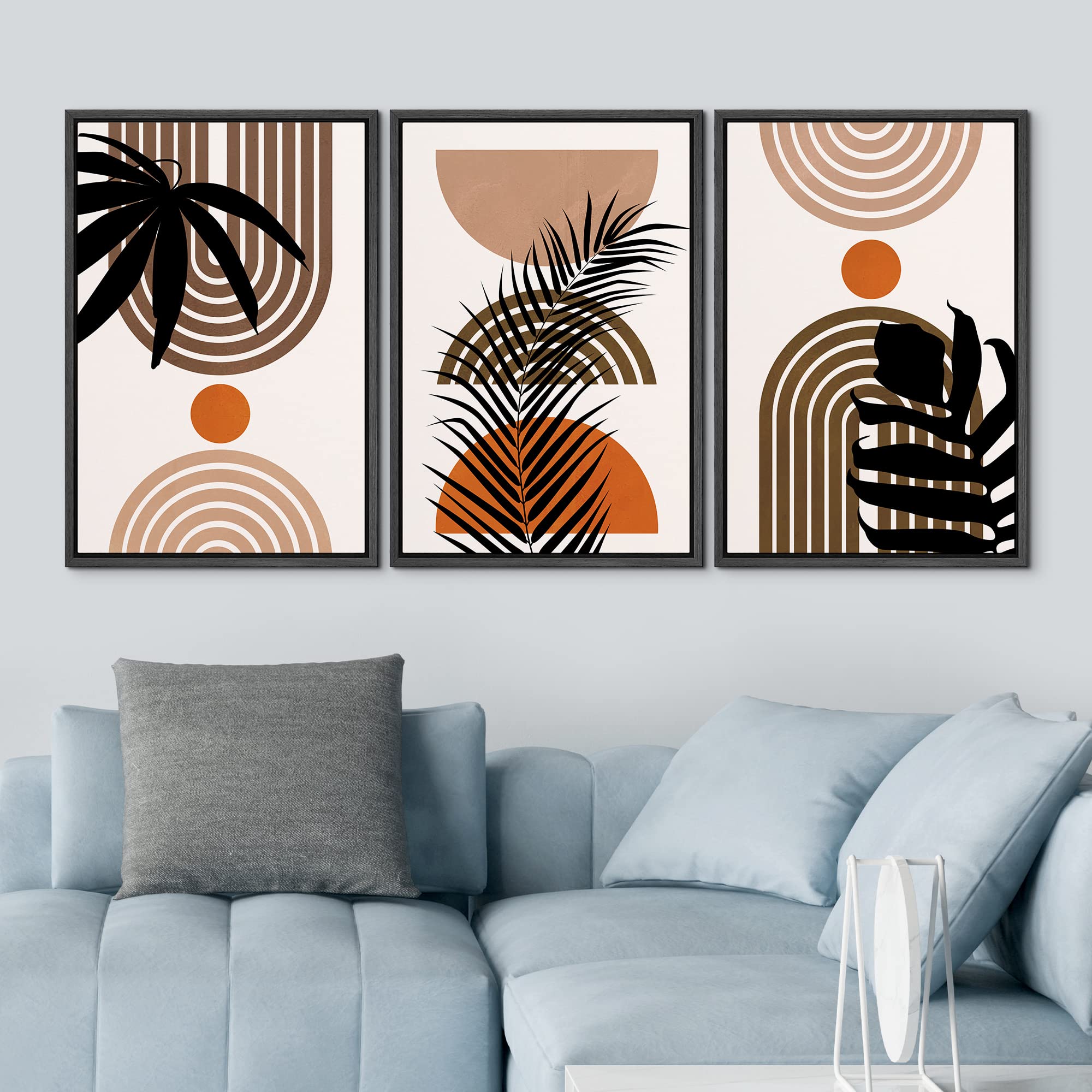Idea4Wall Framed Canvas Print Wall Art Set Geometric Palm Leaf Silhouette Polygons Abstract Nature Illustrations Modern Art Nord