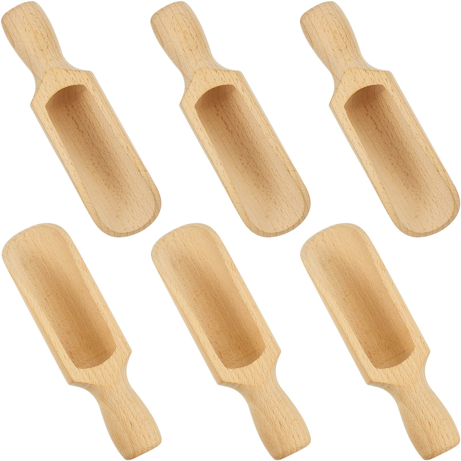 6 Pcs Wooden Scoop 5.5 Inches Beech Wood With Handle  Multipurpose Bath Container for Flour, Tea, Coffee, Seasoning, Cereal, Pe