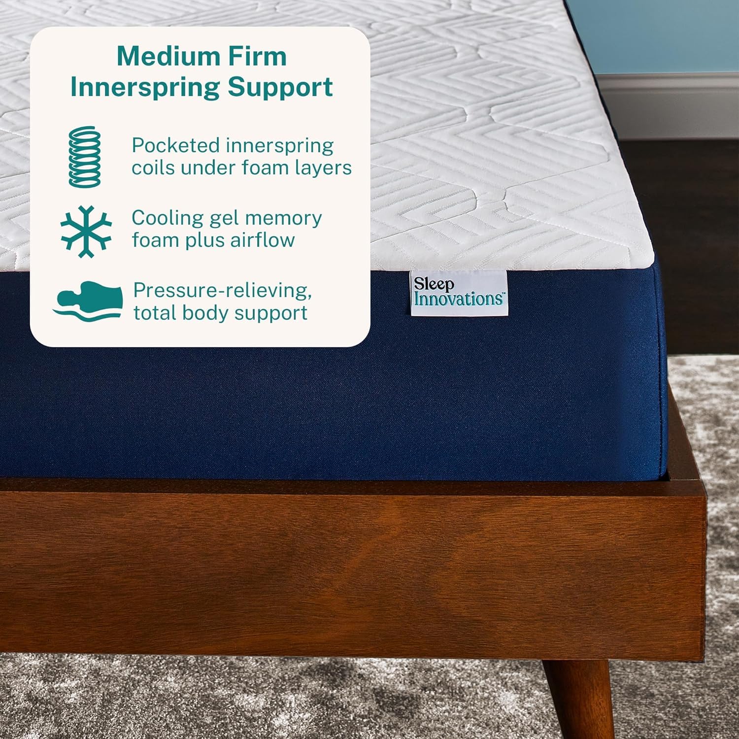 Sleep Innovations Marley Hybrid 10 Inch Cooling Gel Memory Foam And Innerspring Coil Mattress, Full Size, Bed In A Box, Medium F