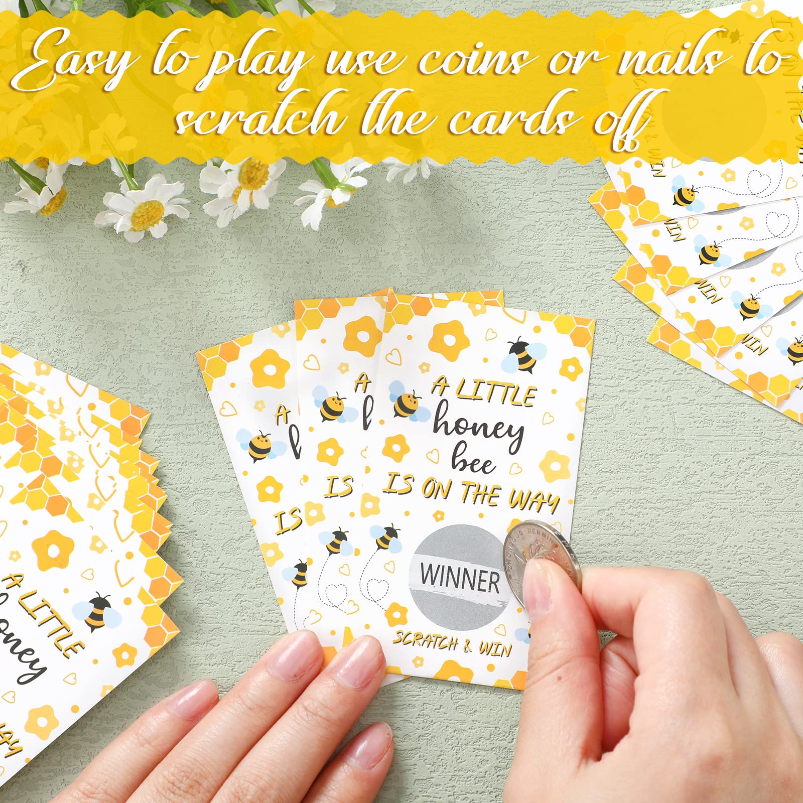 Jexine 60 Pieces Honeybee Baby Shower Games Honeycomb Scratch Off Games Funny Raffle Cards A Little Honeybee Is On The Way Scrat