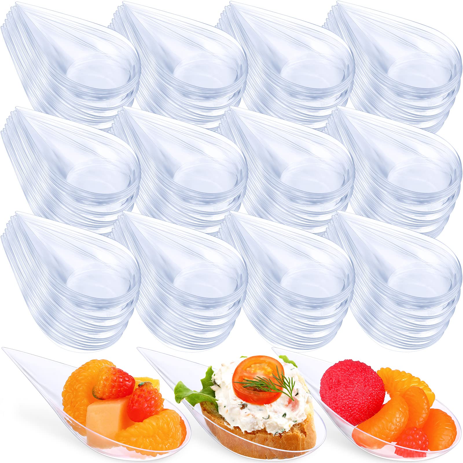 Gandeer 400 Pcs 4 Inch Plastic Appetizer Spoons Tasting Spoons Disposable Mini Appetizer Plates Tear Drop Serving Spoons Dessert