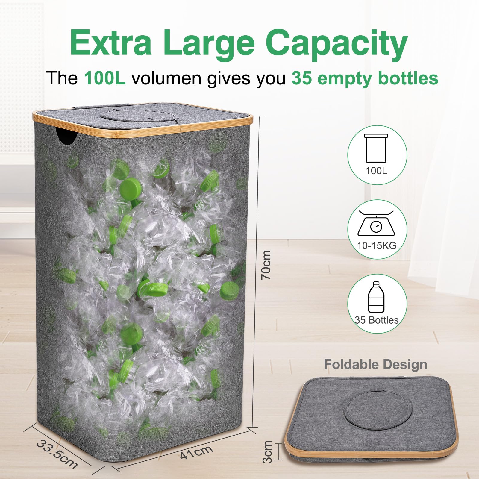 Recycling Bin,100L Recycling Bin For Kitchen Indoor Home,Bottle Recycle 26Gallon Large Capacity With Removable Tote Bag, Collect