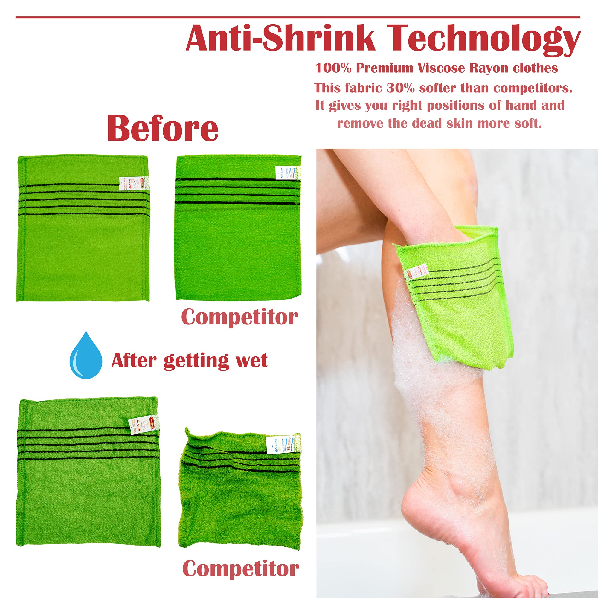 Etreetowel Anti-Shrink Korean Asian Exfoliating Bath Washcloths Mitt Scrub For Body Washcloth Glove Premium Viscose Rayon Towel