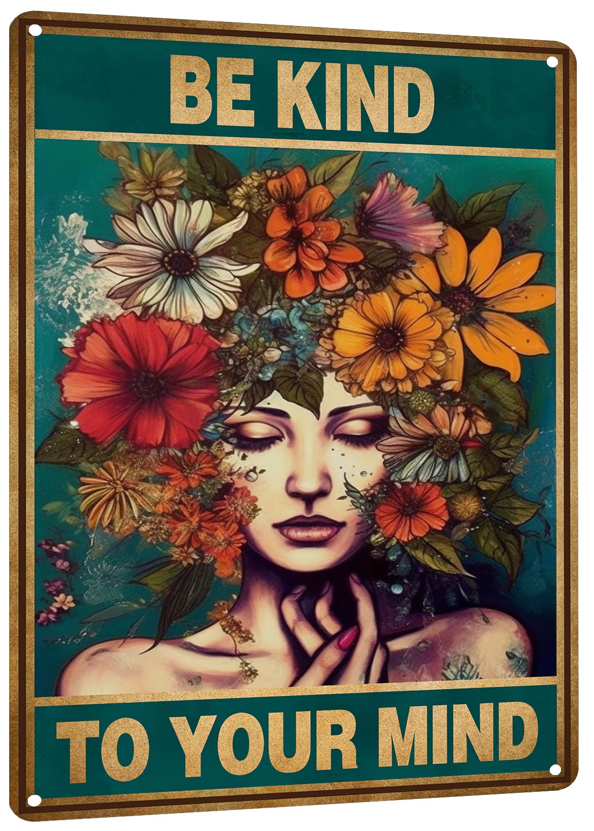 Hyblom Vintage Room Decor, Boho Office Decor, Be Kind To Your Mind Wall Art Signs, Hippie Posters For House Aesthetic, Retro Met