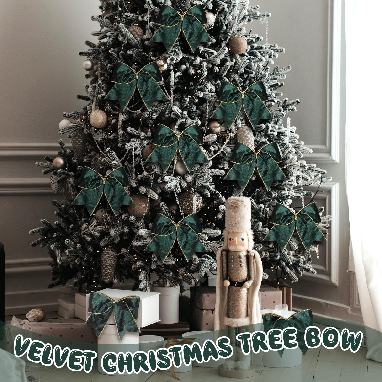 Panelee 12 Pcs Sage Green Velvet Christmas Bows 6 x 6 in Wreath Bow Christmas Tree Decorations Ornaments for Hanukkah Xmas Tree