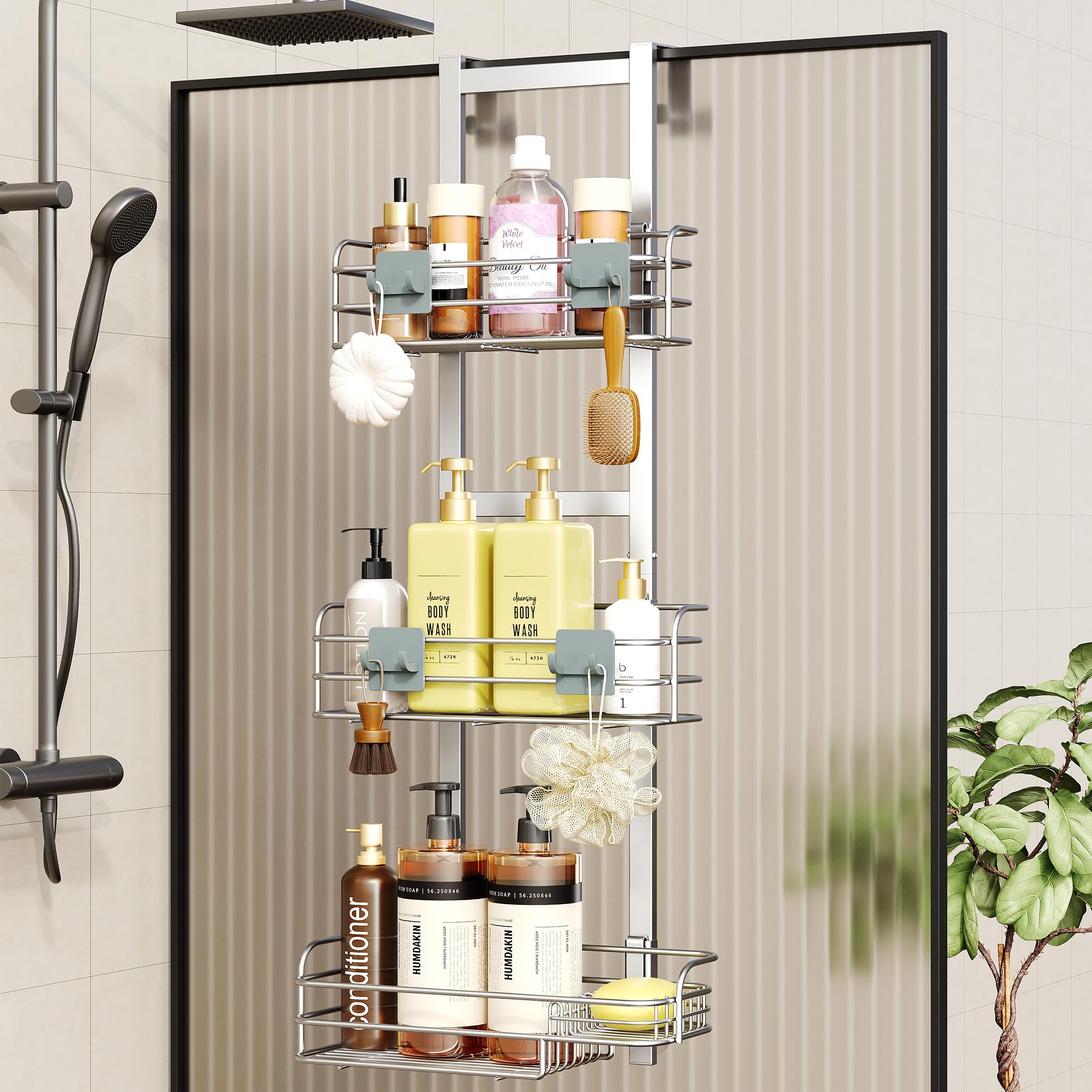 Nieifi Over The Door Shower Caddy Pantry Organizer Rack With Reliable Hooks, Sturdy Hanging Shower Organizer Shelf Basket Storag