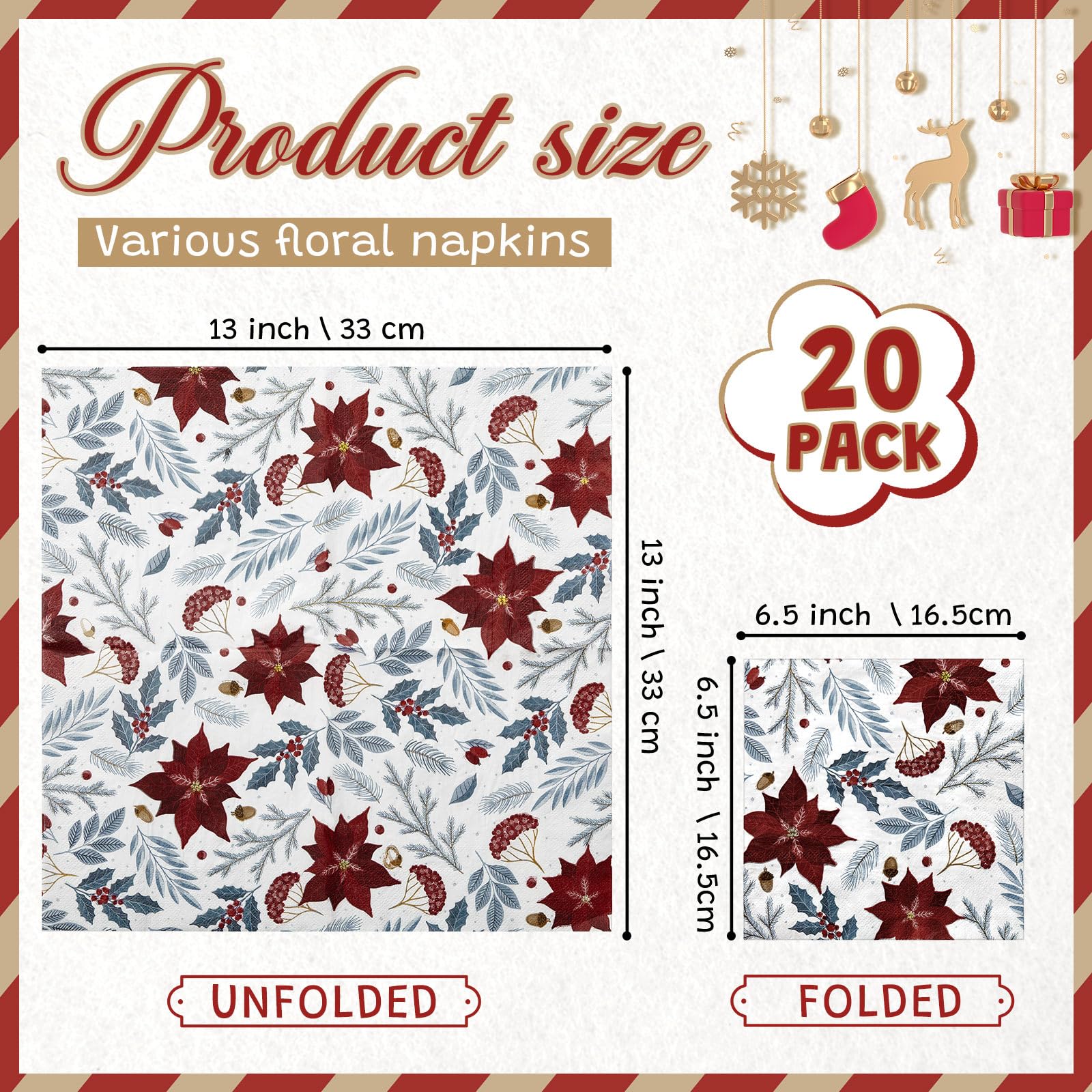 Crtiin 20 Pack Assorted Christmas decoupage napkins Santa Snowman Tree Napkins Decorative Beautiful for Birthday Xmas Winter Par